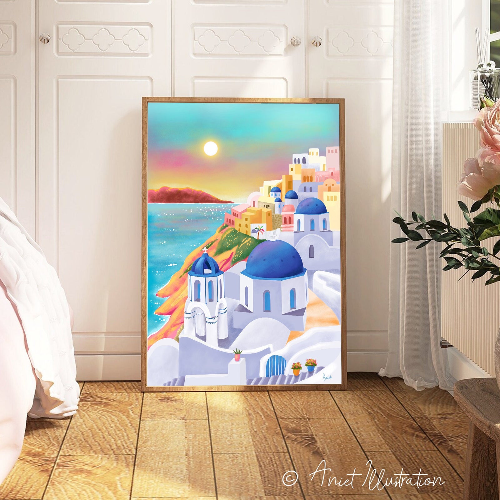 Santorini Art Print Greece Art Poster Santorini Wall Art Travel Print Europe Print Wall Decor Housewarming Gift Anniversary Travel 0511