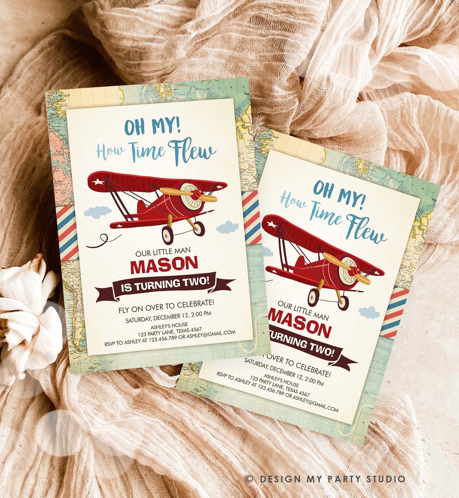Editable Airplane Birthday Invitation Oh My Time Flew Red Airplane Second Birthday Plane Sky Digital Download Evite Template Printable 0011