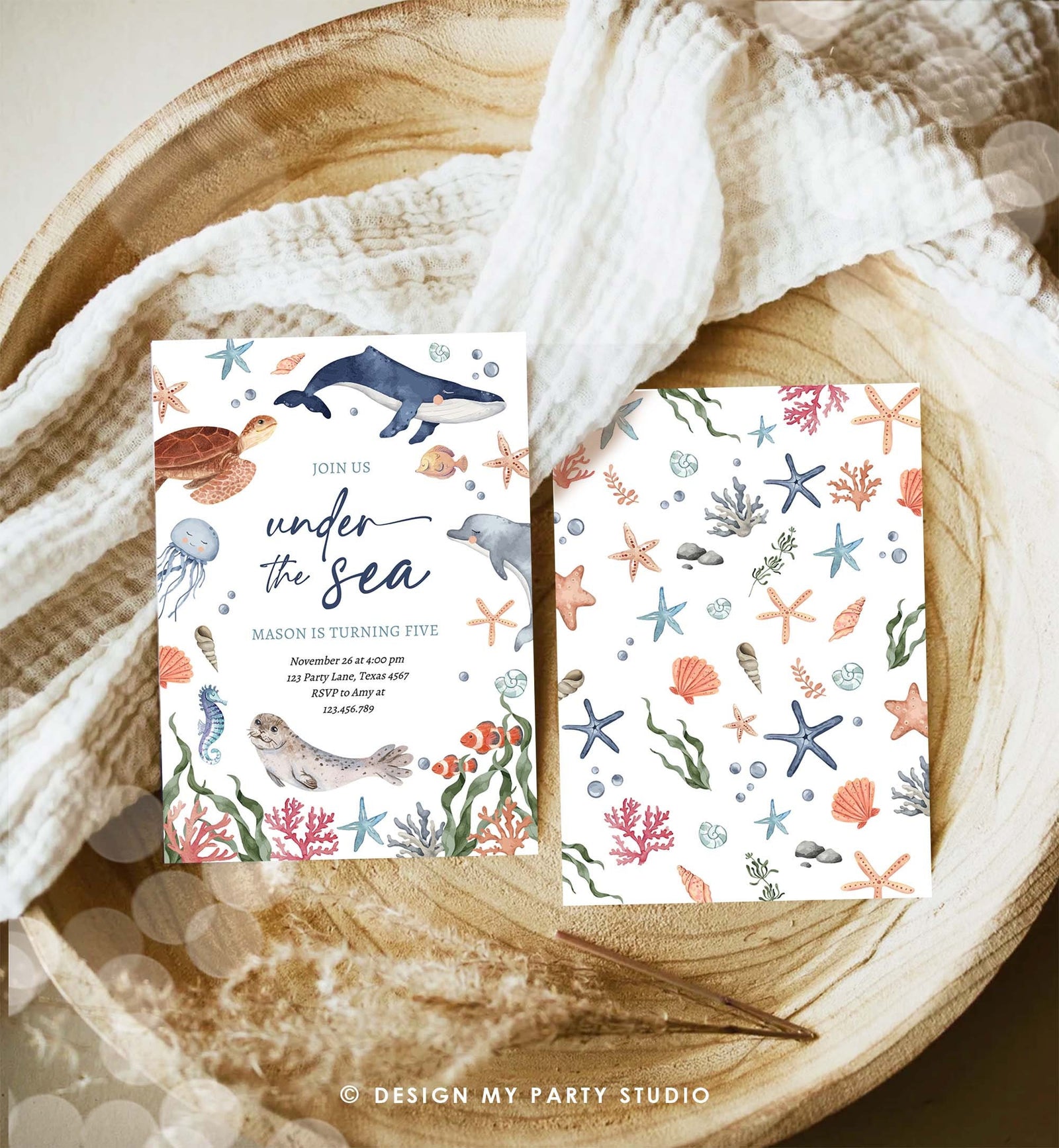 Editable Under The Sea Birthday Invitation Nautical Birthday Party Invite Kids Sea Life Ocean Animals Download Printable Evite Template 0504
