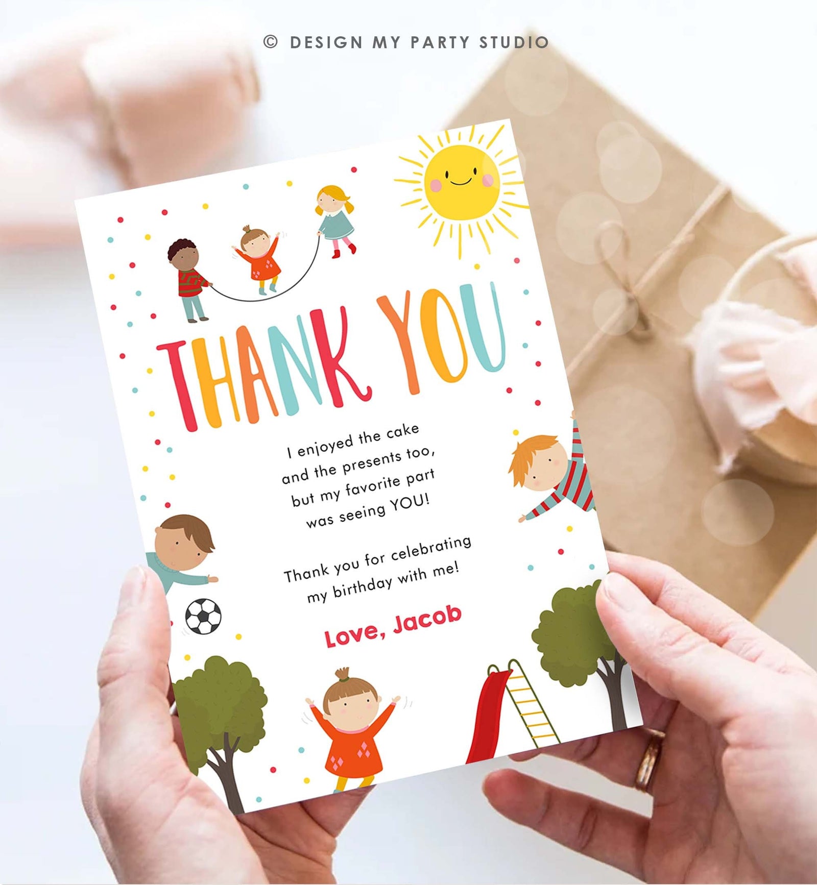 Editable Playground Thank You Card Birthday Boy In the Park Party Climb Slide and Play Note Digital Download Template Printable 0327