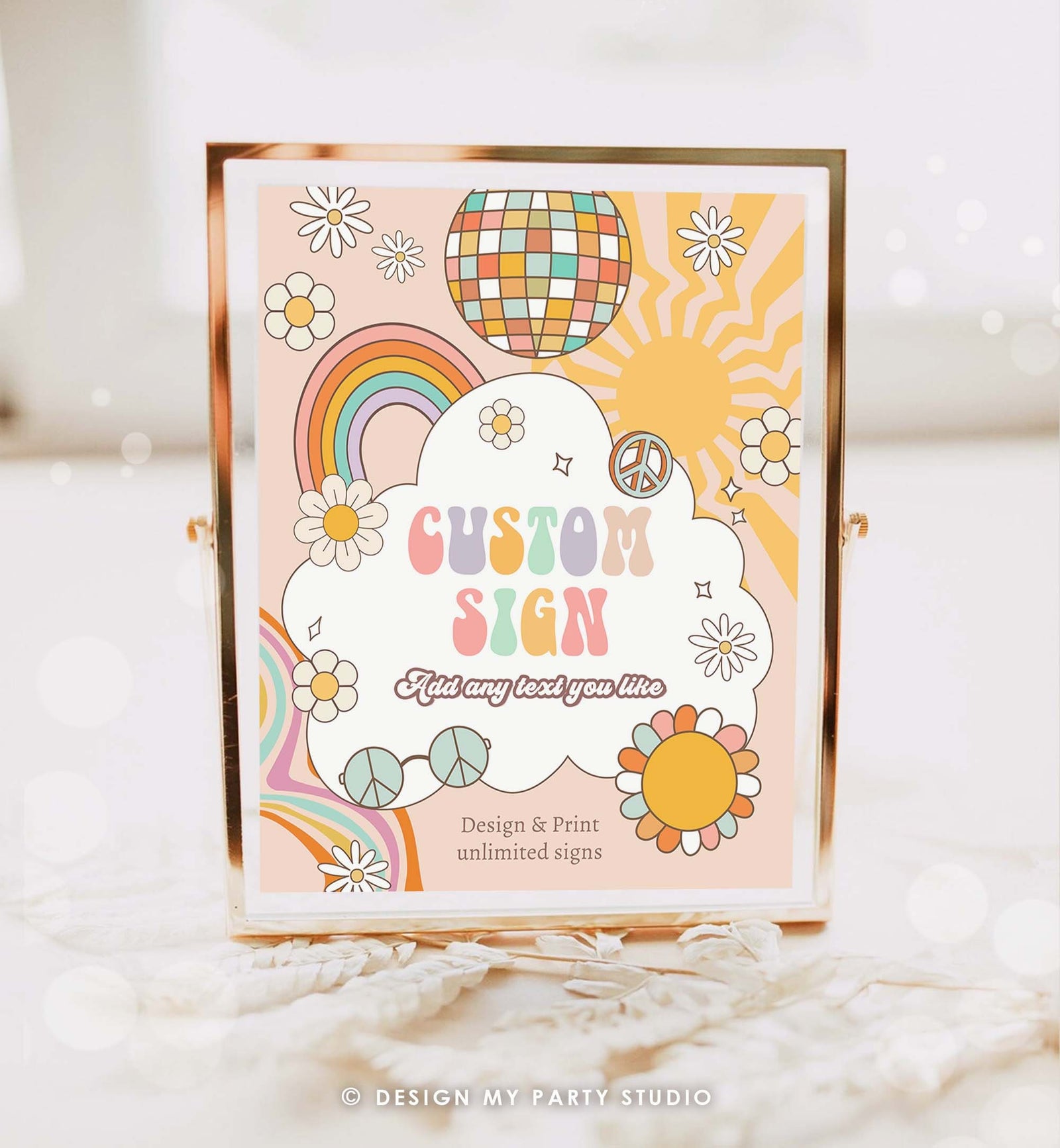 Editable Custom Sign Retro Groovy Birthday Party Groovy Baby Shower Decor Daisy Floral Hippie 70s Party 8x10 Download PRINTABLE Corjl 0459