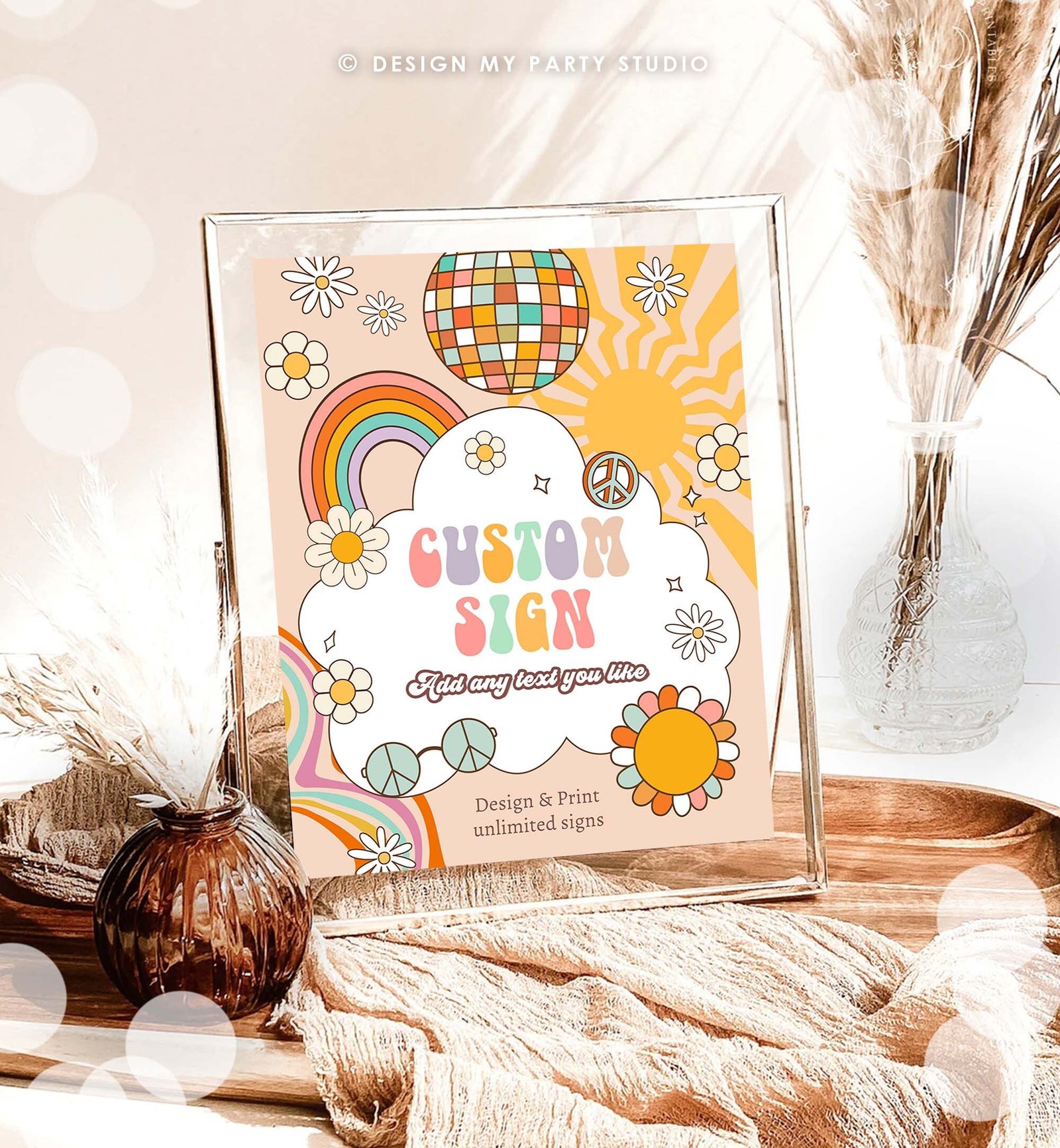 Editable Custom Sign Retro Groovy Birthday Party Groovy Baby Shower Decor Daisy Floral Hippie 70s Party 8x10 Download PRINTABLE Corjl 0459