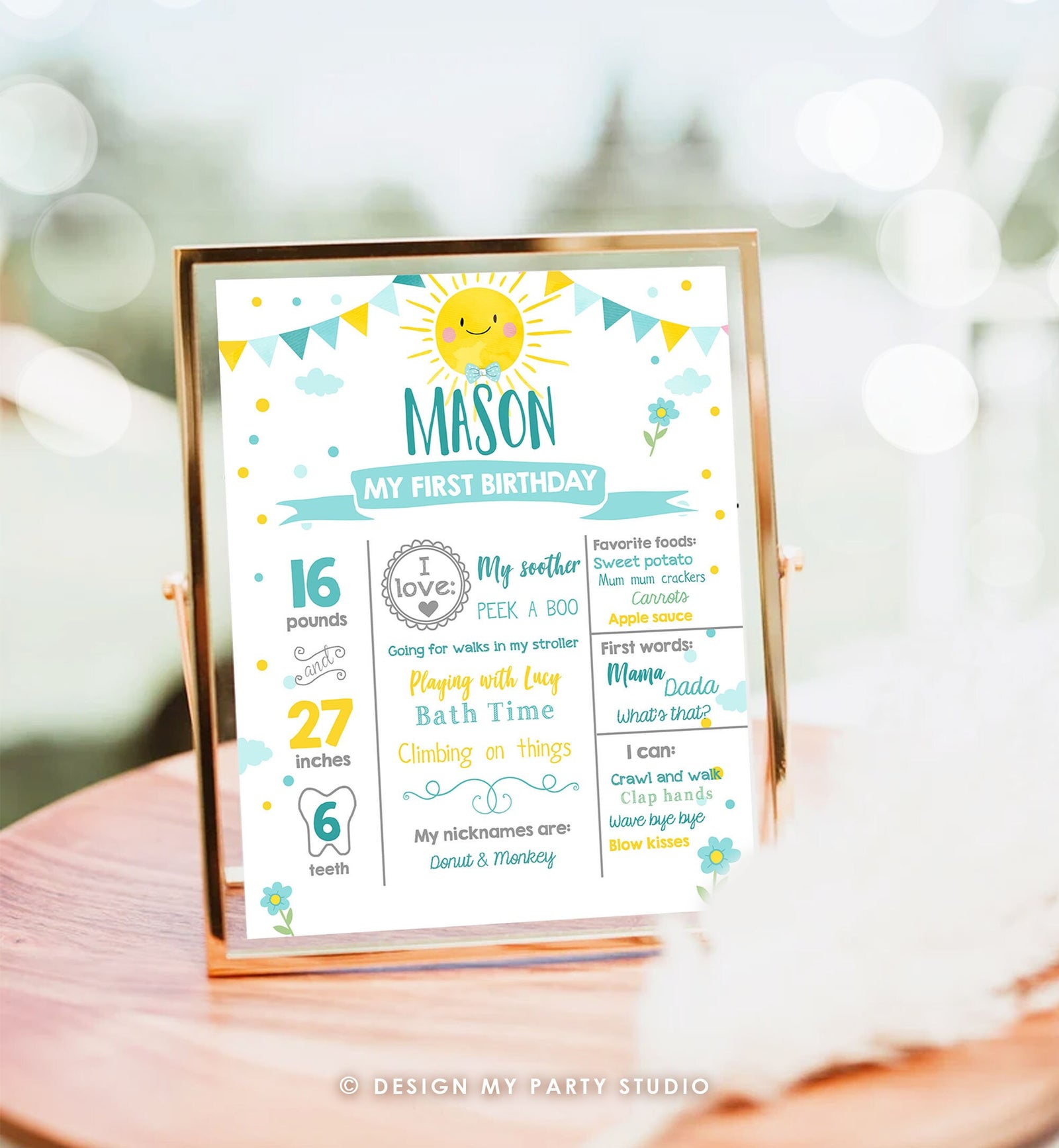Editable Little Sunshine Birthday Milestone Sign Summer First Birthday 1st Birthday Boy Blue Digital Download Template Printable Poster 0141