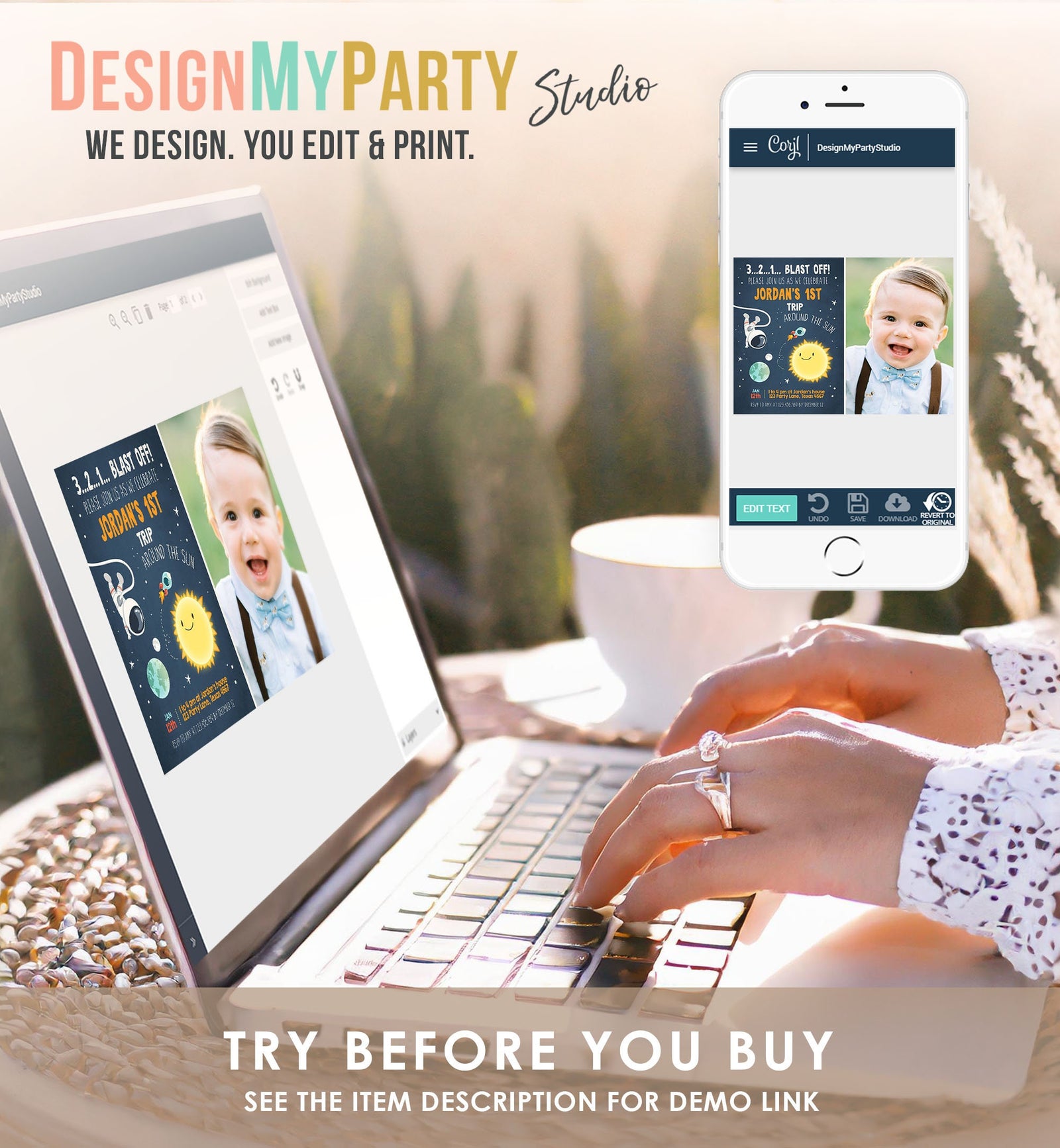 Editable Outer Space Birthday Invitation Rocket Astronaut Birthday First Trip Blast Off Digital Download Evite Template Printable 0046