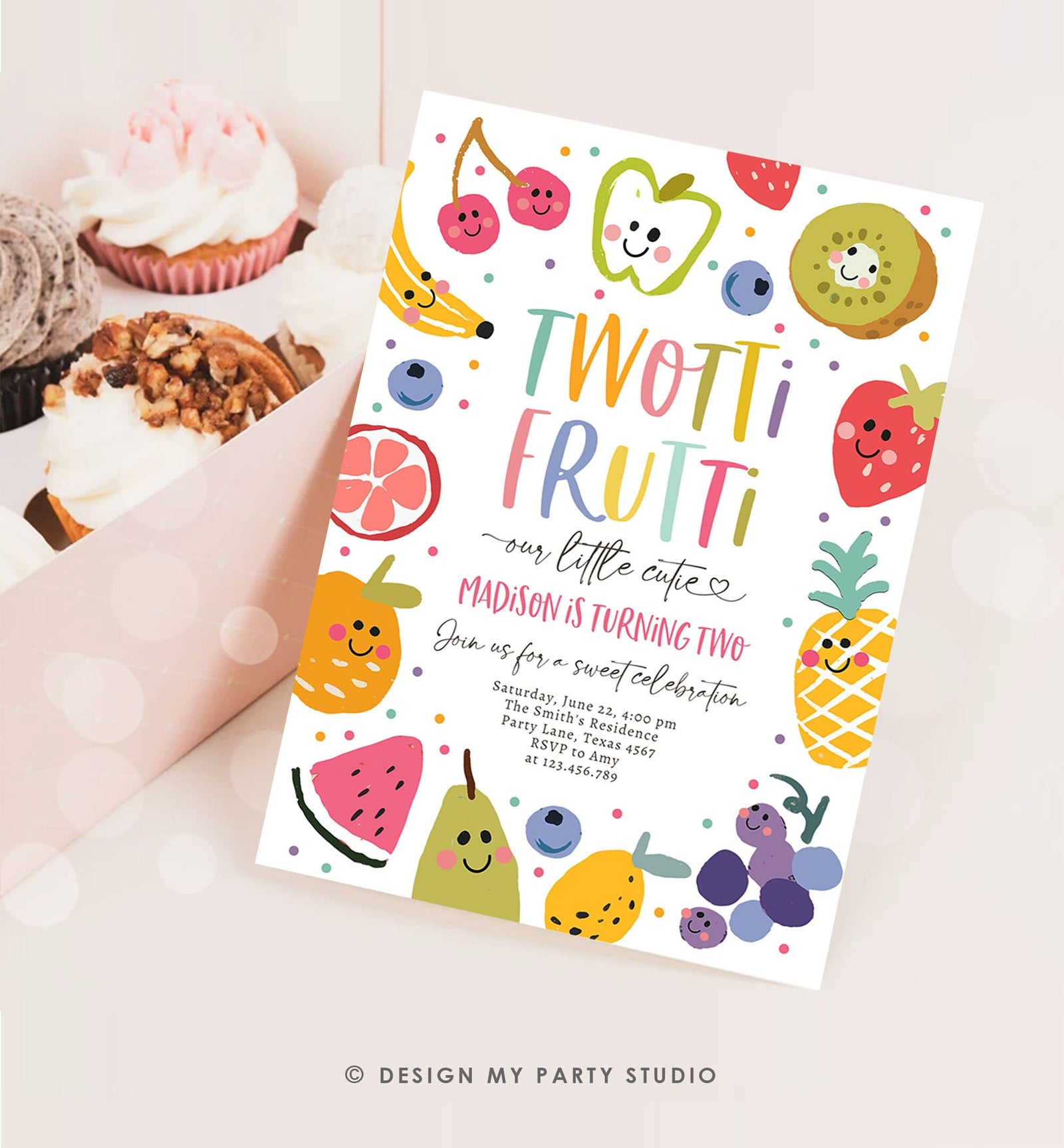 Editable Two-tti Frutti Birthday Invitation Twotti Frutti Party Fruit Tropical Summer Two Girl Download Printable Template Digital 0510