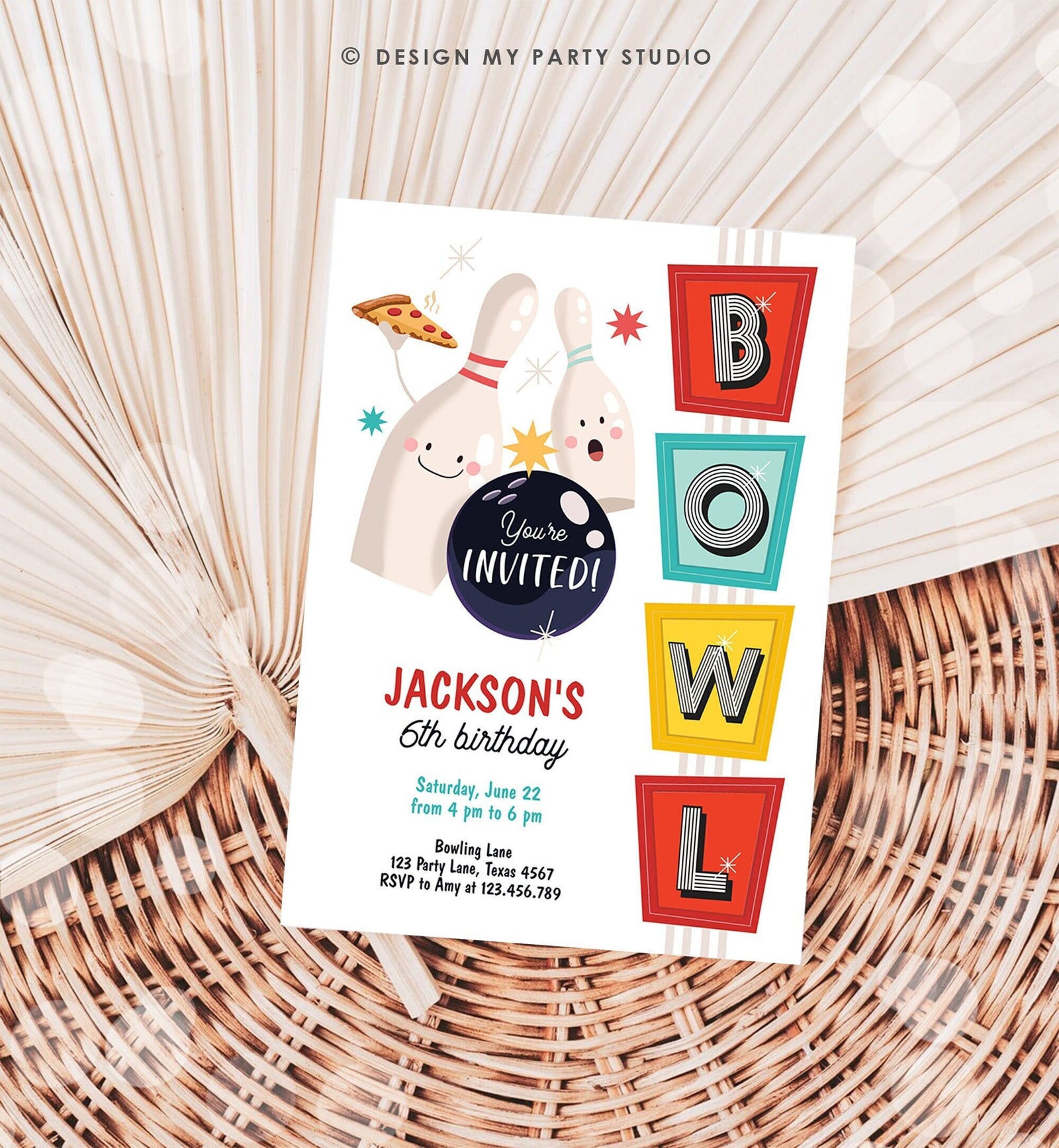 Editable Bowling Birthday Invitation Strike Up Some Fun Boy Girl Bowling Party Pizza Teen Retro Digital Download Template Printable 0505