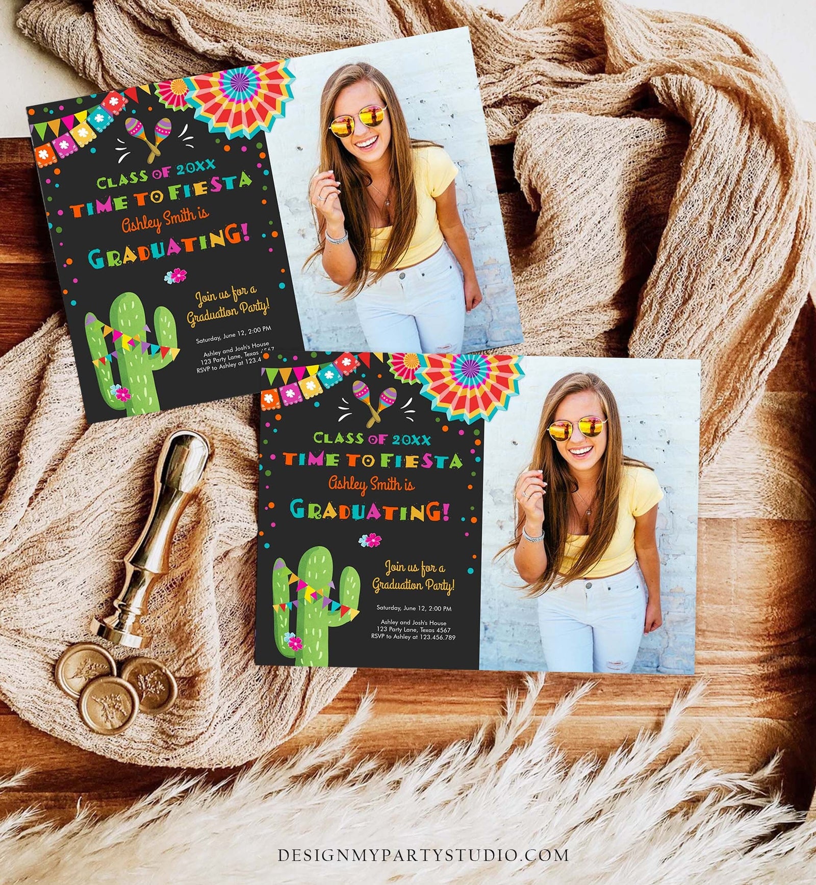Editable Fiesta and Fun Graduation Party Invitation Finally Done Let's Fiesta Mexican High School College Degree Template Printable 0045