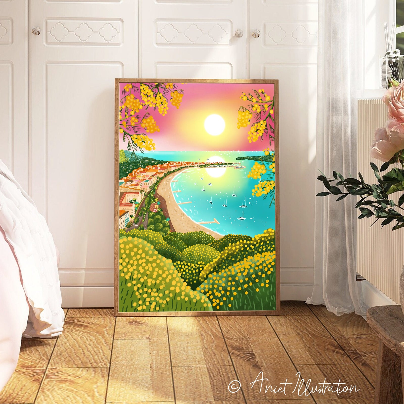 France Art Print Tropical Beach Wall Art Cannes Cote d'Azur Provence Travel Art Print Home Decor Mimosa Housewarming Gift Travel Poster 0511