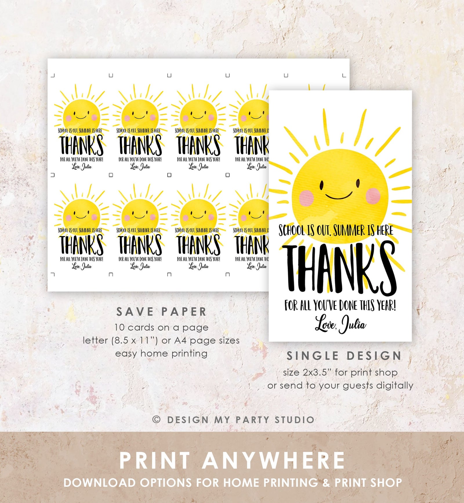Editable Summer Teacher Appreciation Gift Tag Kids Your Turn To Relax In The Sun Tag End Of School Year Tag Digital Template Printable 0464