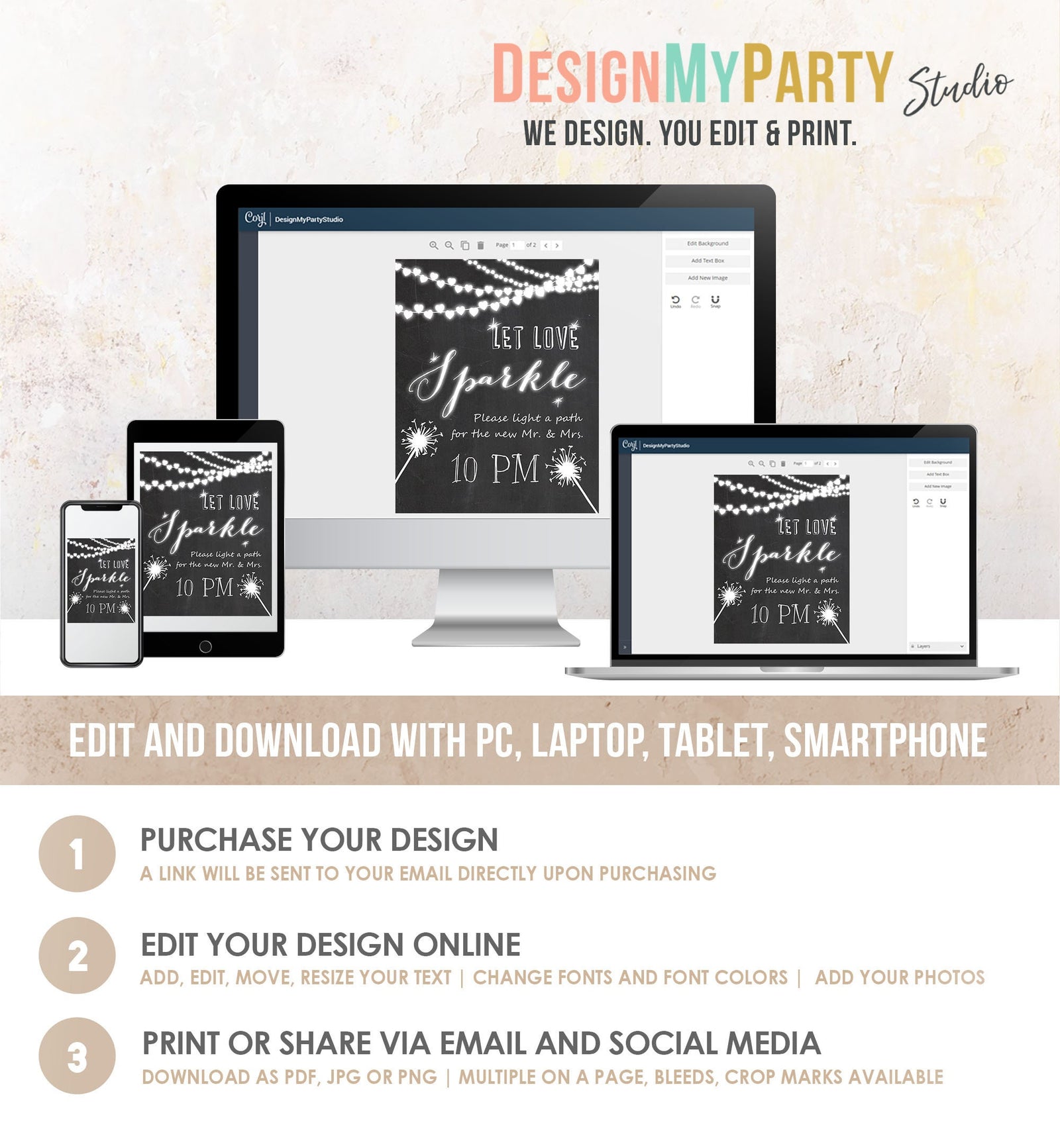 Editable Let Love Sparkle Wedding Sign Send Off Rustic Wedding Decor Wedding Signage Light a Path Sparkle Digital Template Printable 0110