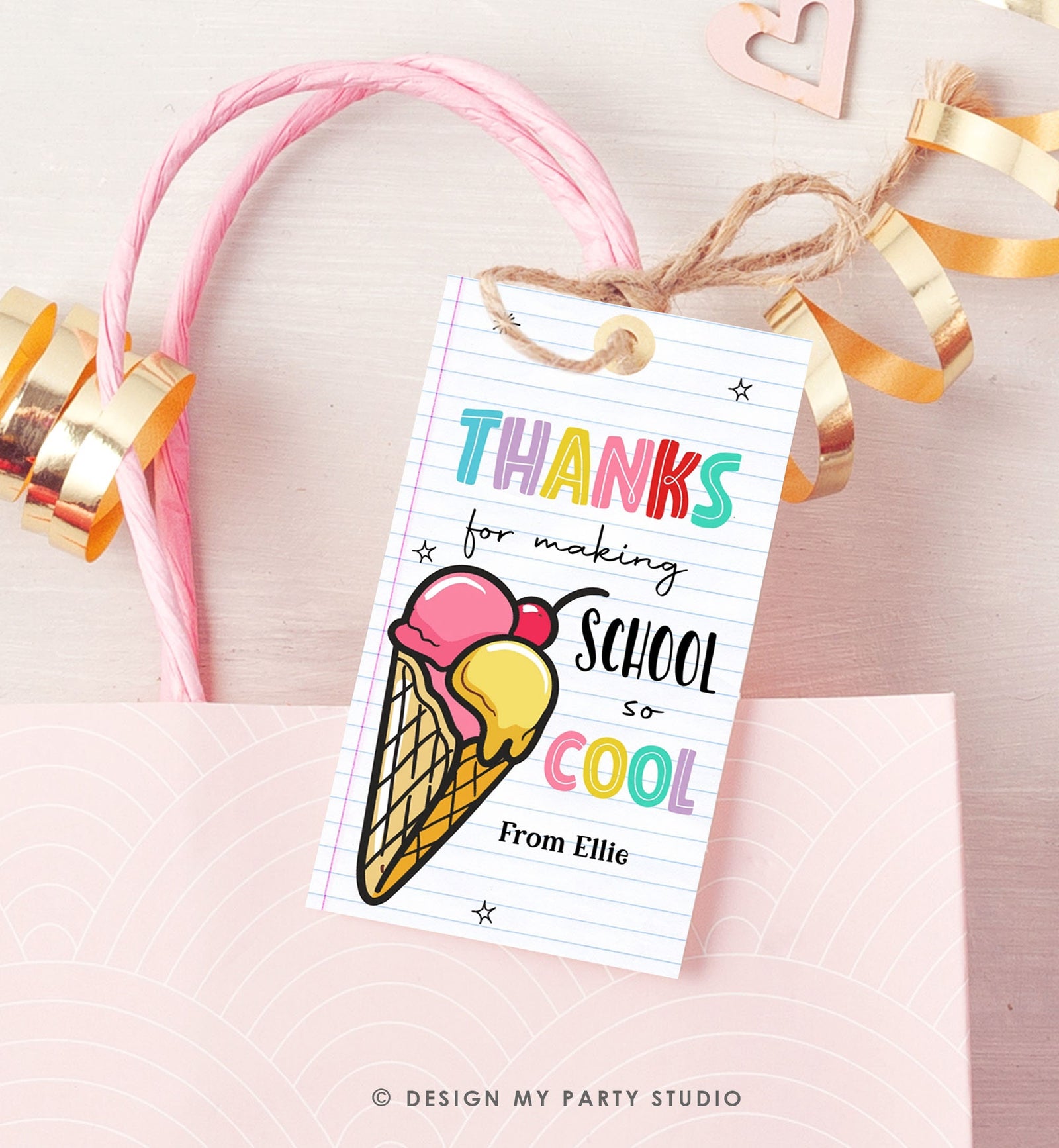 Editable Summer Ice Cream Teacher Appreciation Tag Kids End Of School Year Scoop Cool Thank You Classroom Digital Template Printable 0464