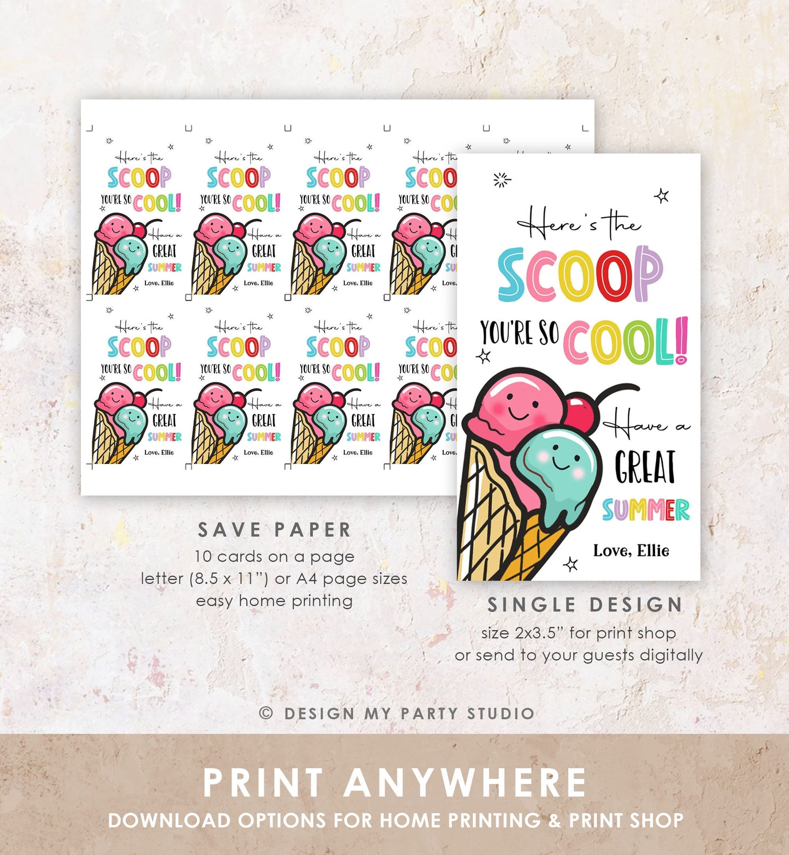Editable Summer Ice Cream Teacher Appreciation Tag Kids End Of School Year Scoop Cool Thank You Classroom Digital Template Printable 0464