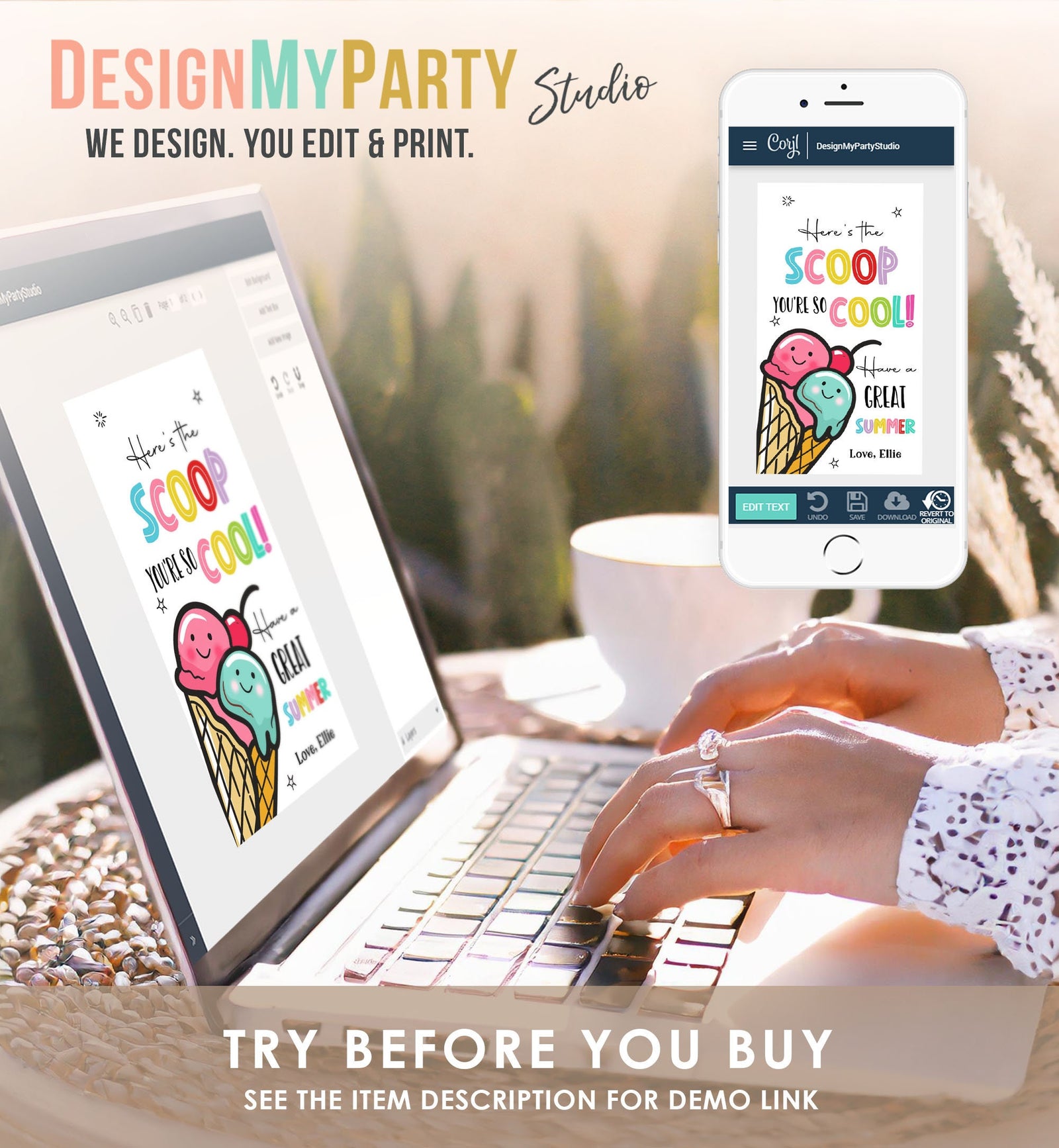 Editable Summer Ice Cream Teacher Appreciation Tag Kids End Of School Year Scoop Cool Thank You Classroom Digital Template Printable 0464