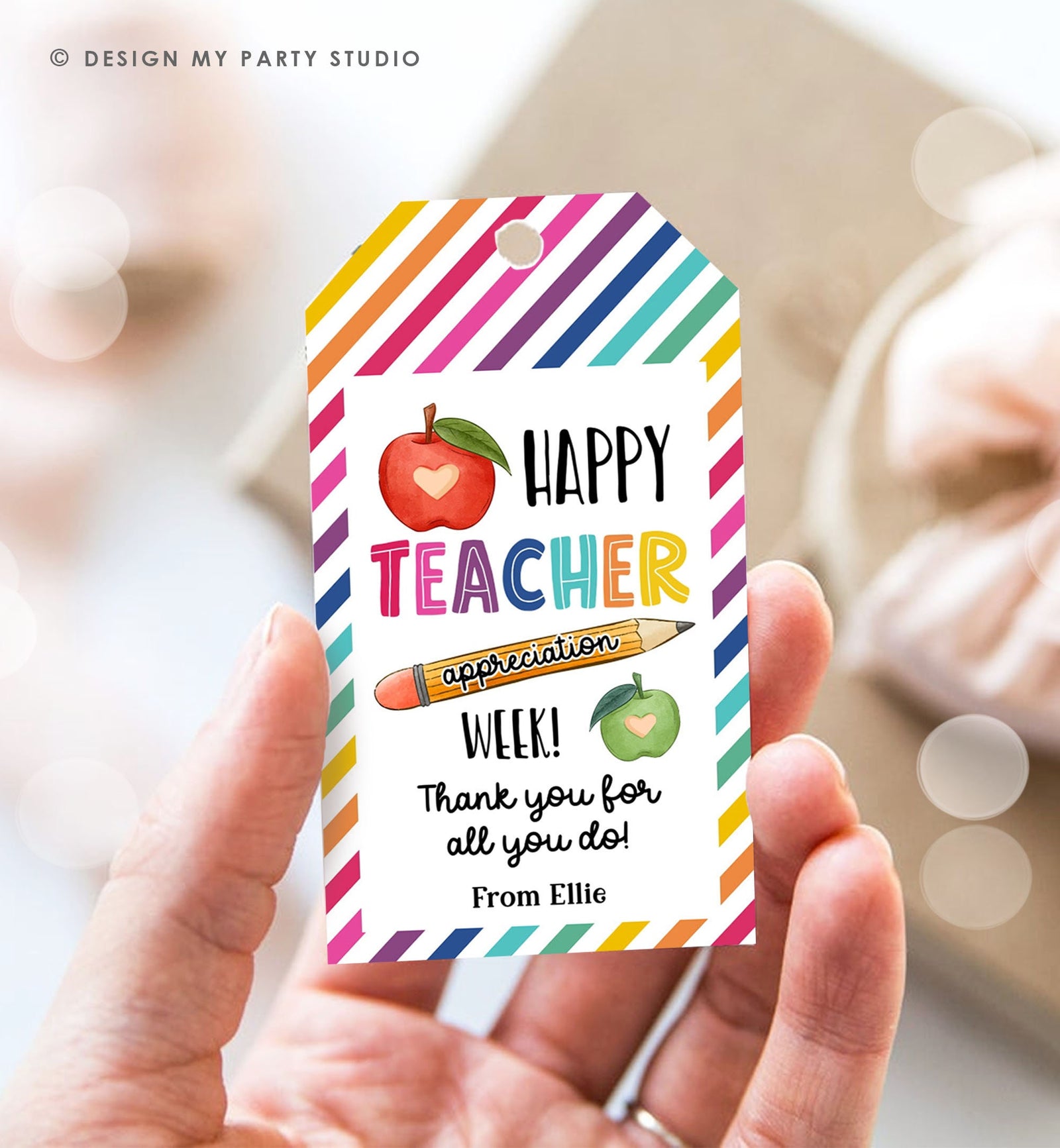 Editable Happy Teacher Appreciation Week Tags Teacher Tag Thank you Gift Tag Rainbow Pencil Apple Teacher Digital Template Printable 0464