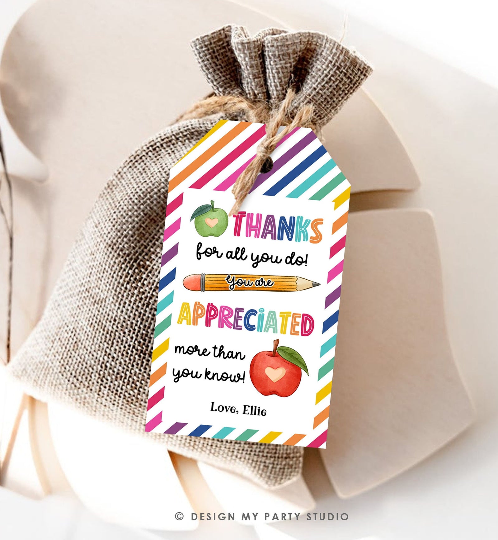 Editable Teacher Appreciation Tag Teacher Tag Thank you Gift Tag End of School Year Appreciation Rainbow Digital Template Printable 0464