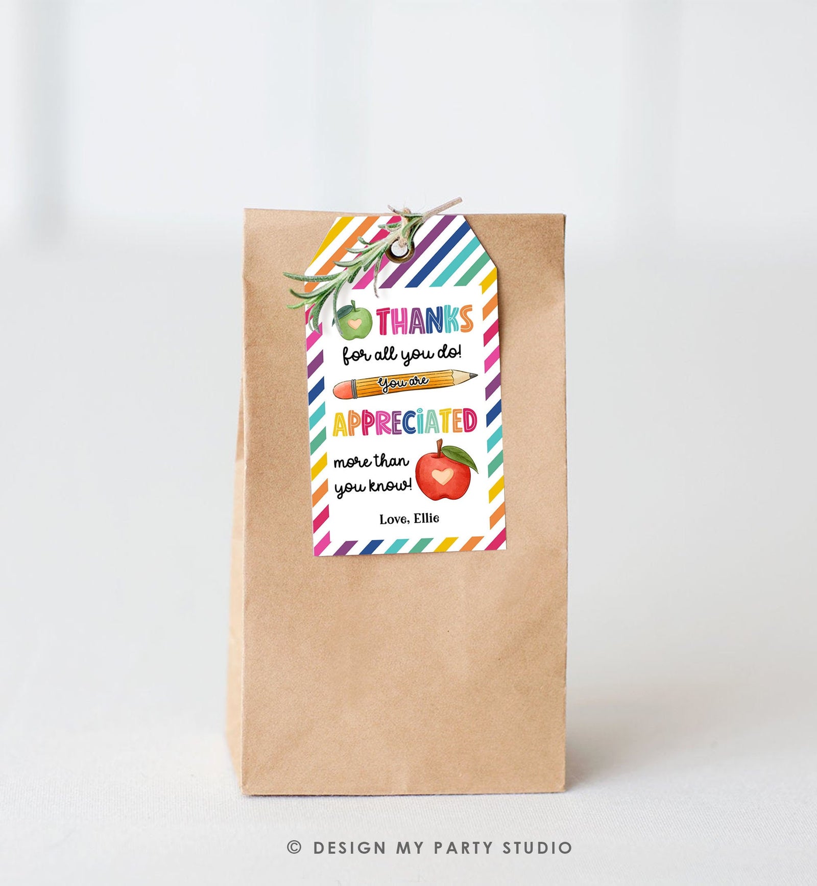 Editable Teacher Appreciation Tag Teacher Tag Thank you Gift Tag End of School Year Appreciation Rainbow Digital Template Printable 0464