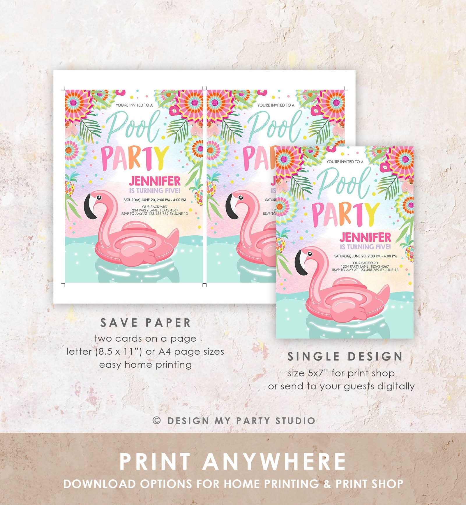 Editable Pool Party Invitation Flamingo Pool Party Birthday Invite Splish Splash Swimming Summer Download Printable Template Corjl 0240