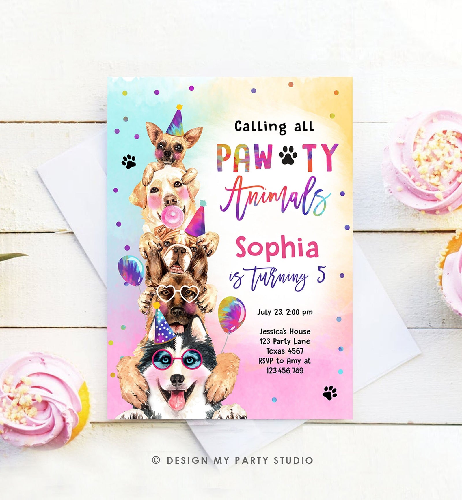 Editable Dogs Birthday Party Invitation Puppy Birthday Invite Calling All Pawty Animals Party Animals Download Printable Template Corjl 0460