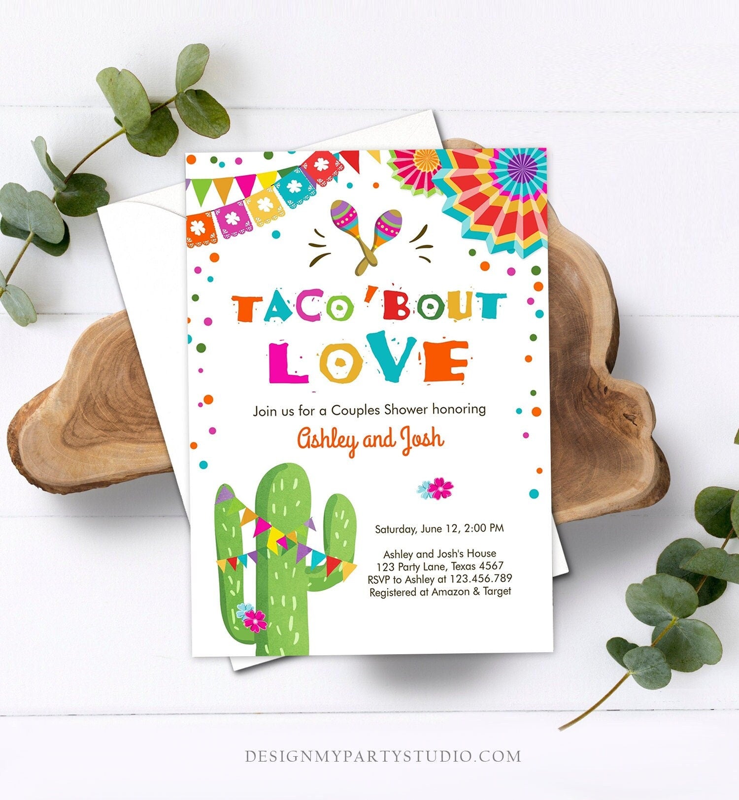 Editable Taco Bout Love Fiesta Couples Shower Invitation Couples Coed Joined Cactus Mexican Digital Download Evite Template Printable 0045