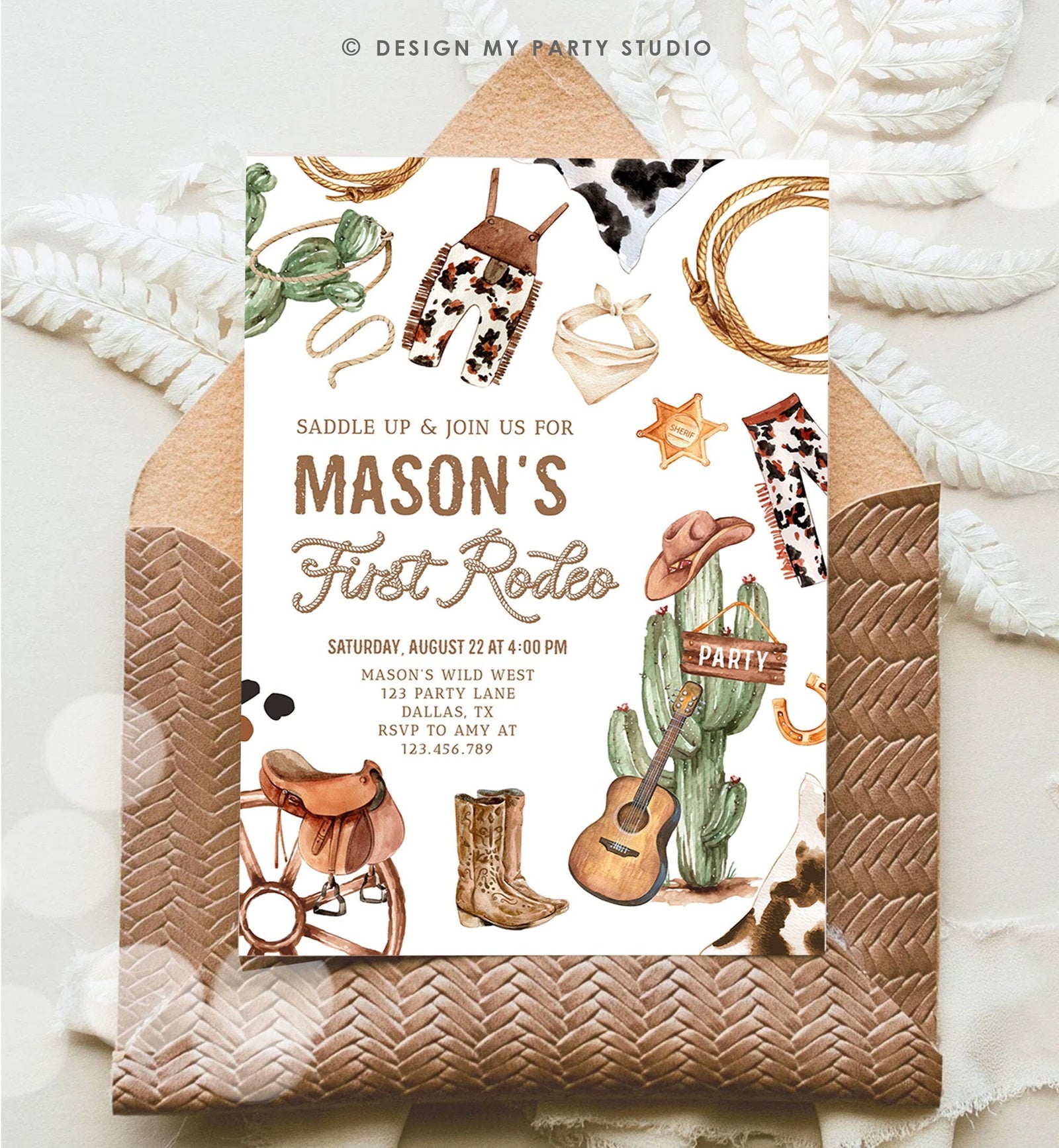 Editable First Rodeo Birthday Party Invitation Cowboy 1st Birthday Boy Wild West Birthday Western Download Printable Template Corjl 0509