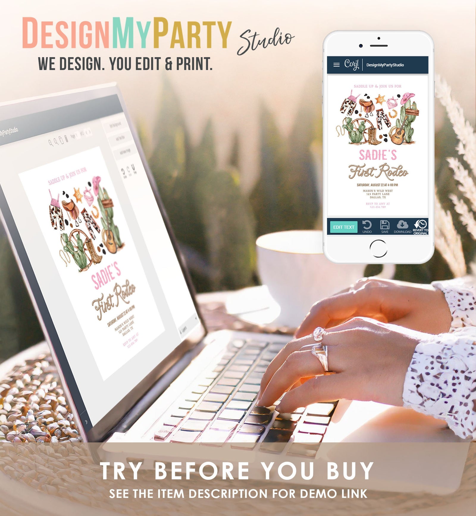 Editable Cowgirl Birthday Party Invitation First Rodeo 1st Birthday Girl Wild West Birthday Western Download Evite Template Printable 0509