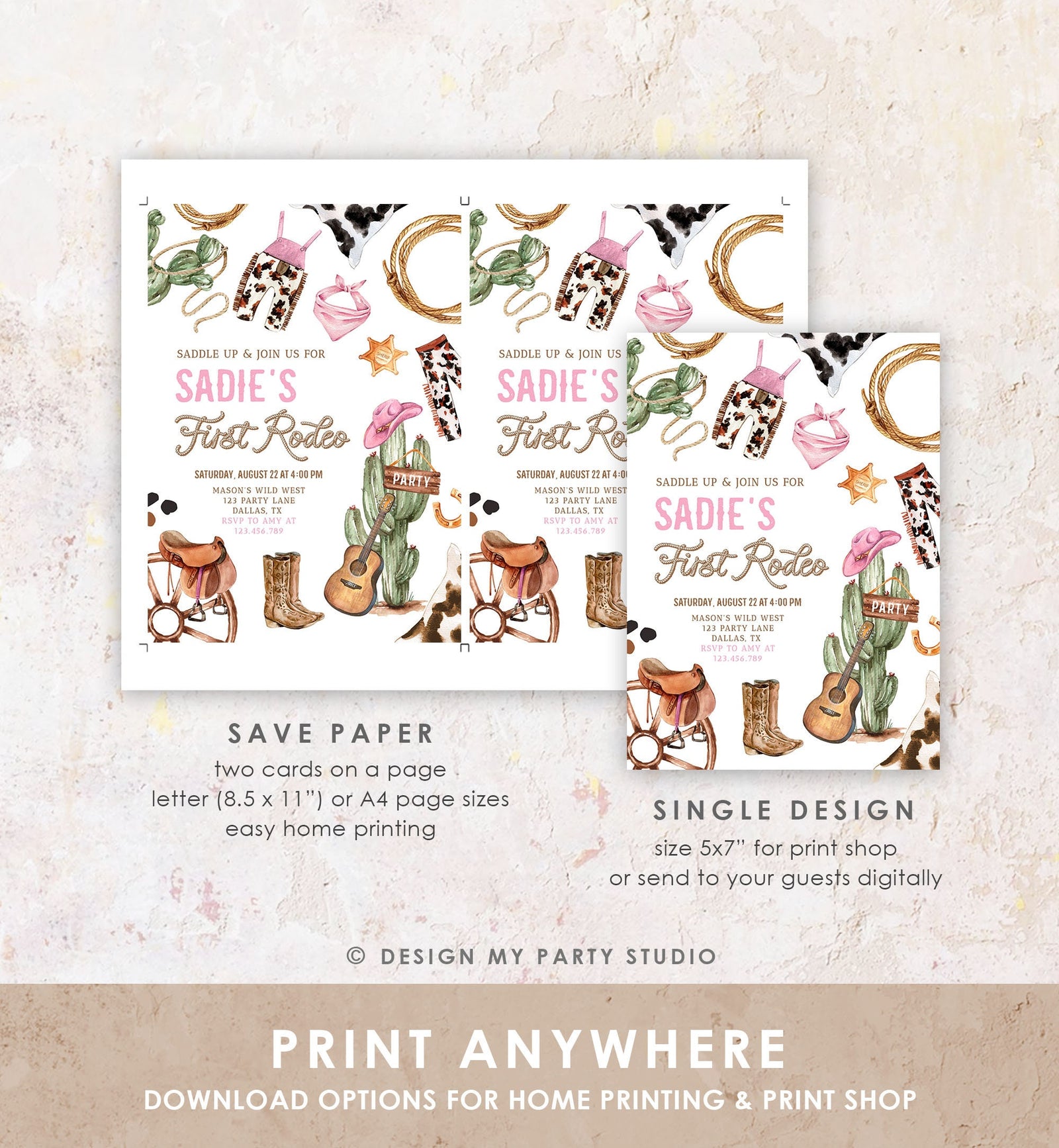 Editable Cowgirl Birthday Party Invitation First Rodeo 1st Birthday Girl Wild West Birthday Western Download Printable Template Evite 0509