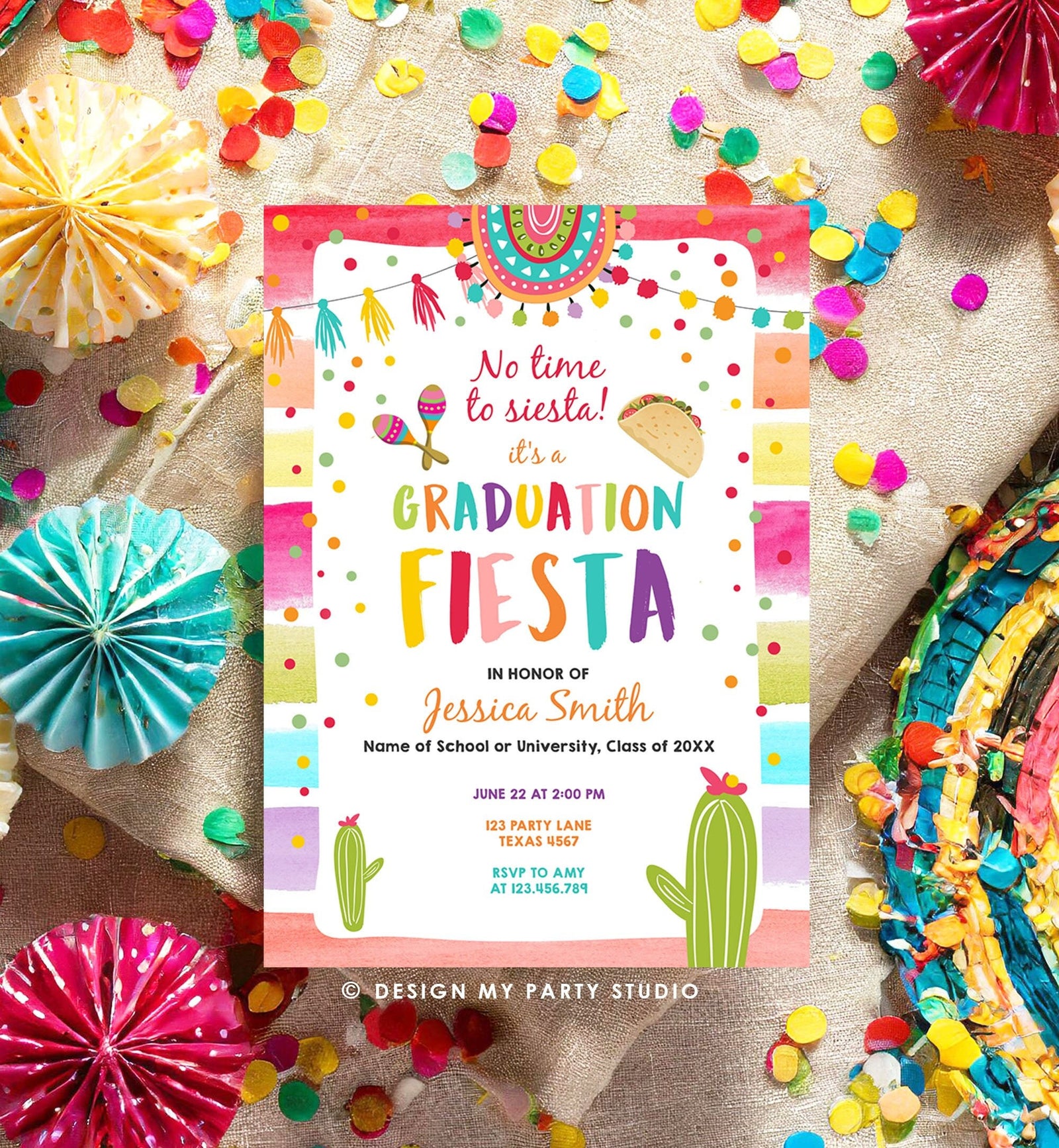 Editable Graduation Party Invitation Graduation Fiesta Grad Party Mexican College School Class Girl Digital Evite Template Printable 0134