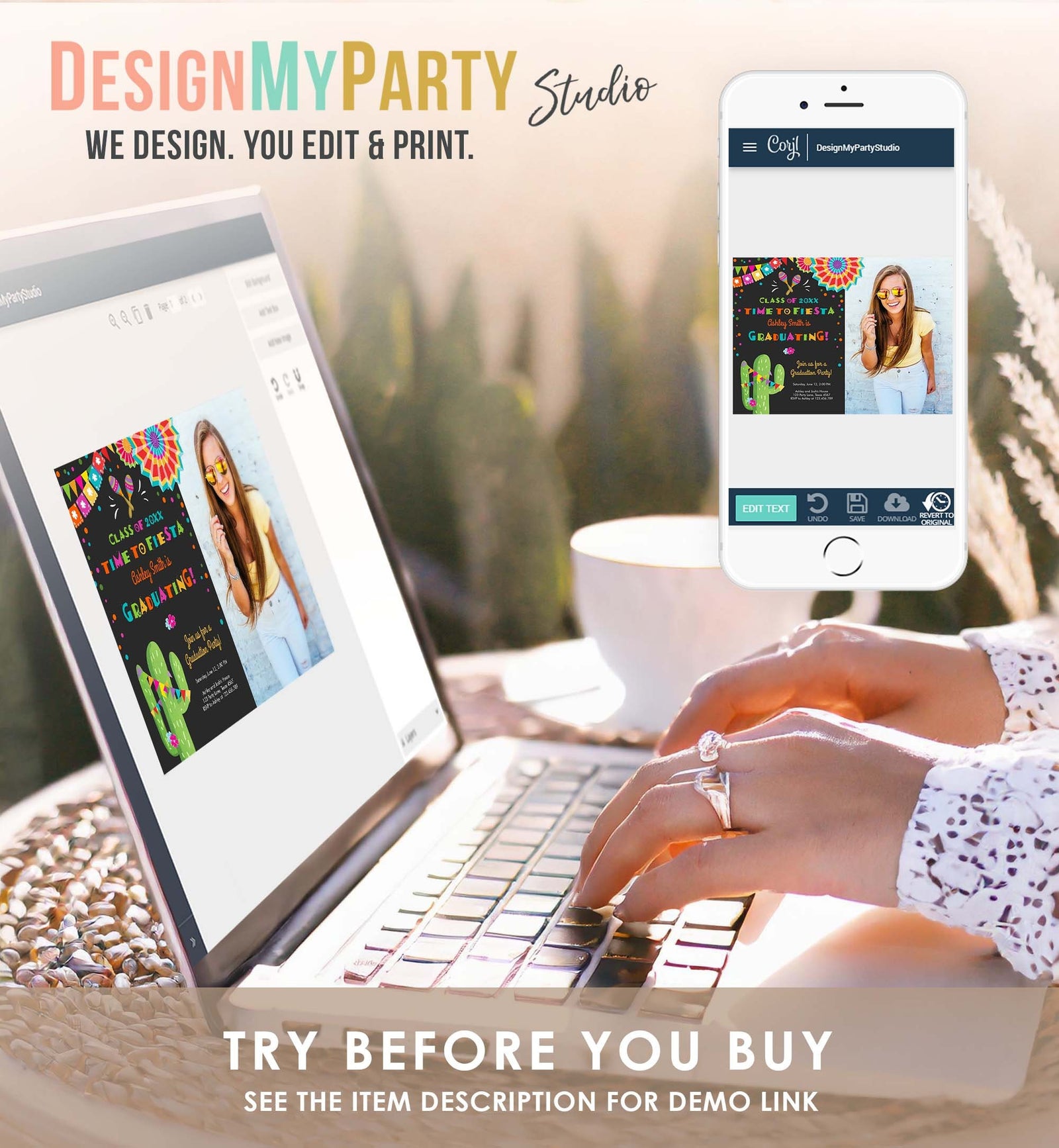 Editable Fiesta and Fun Graduation Party Invitation Finally Done Let's Fiesta Mexican High School College Degree Template Printable 0045