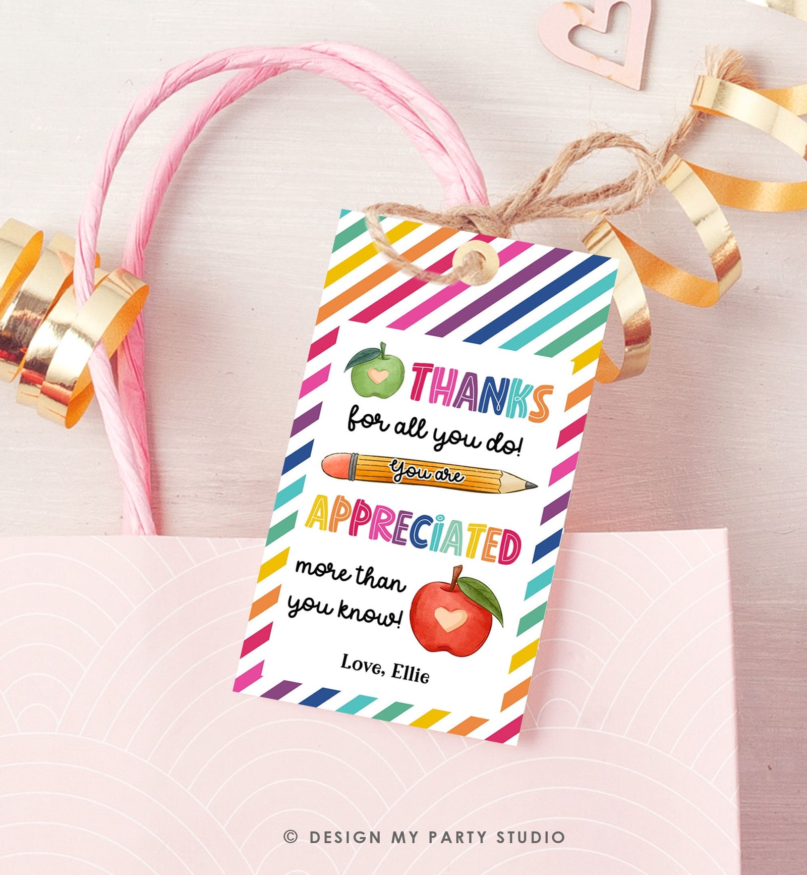 Editable Teacher Appreciation Tag Teacher Tag Thank you Gift Tag End of School Year Appreciation Rainbow Digital Template Printable 0464