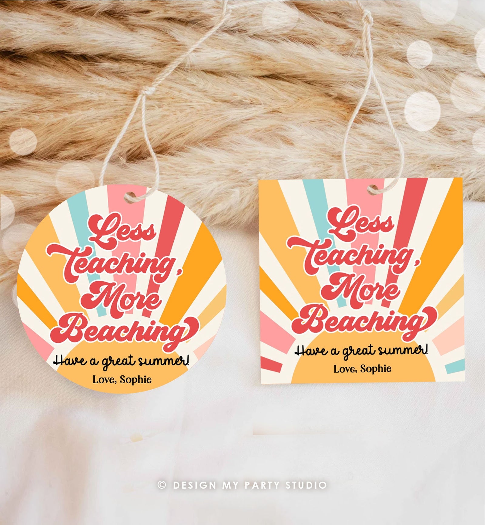 Editable Summer Teacher Appreciation Gift Tag Kids Less Teaching More Beaching Tag End Of School Year Tag Digital Template Printable 0464