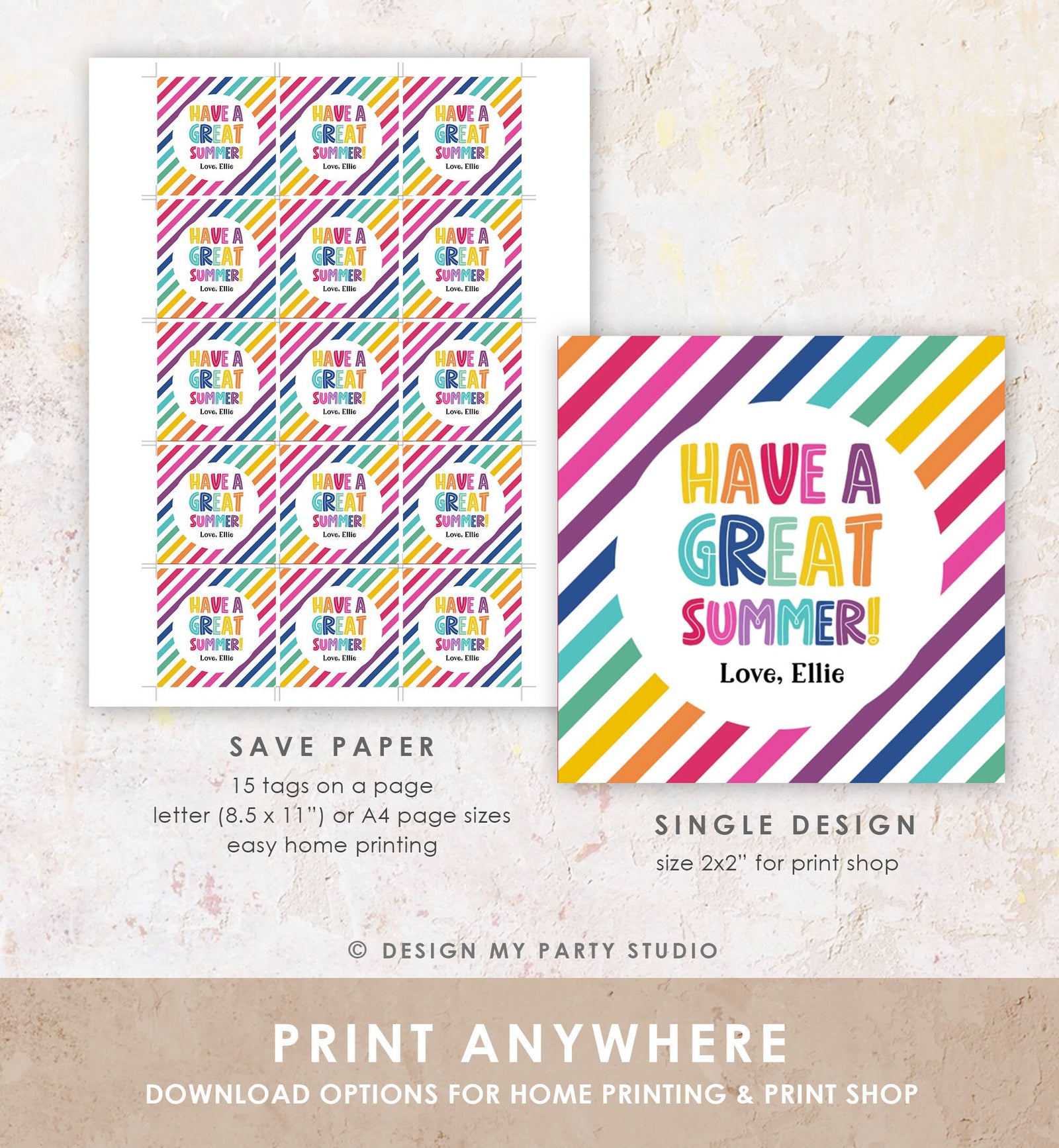 Editable Summer Teacher Thank You Gift Tag Kids Last Day of School Classmate Tag End Of School Year Tag Preschool Template Printable 0464