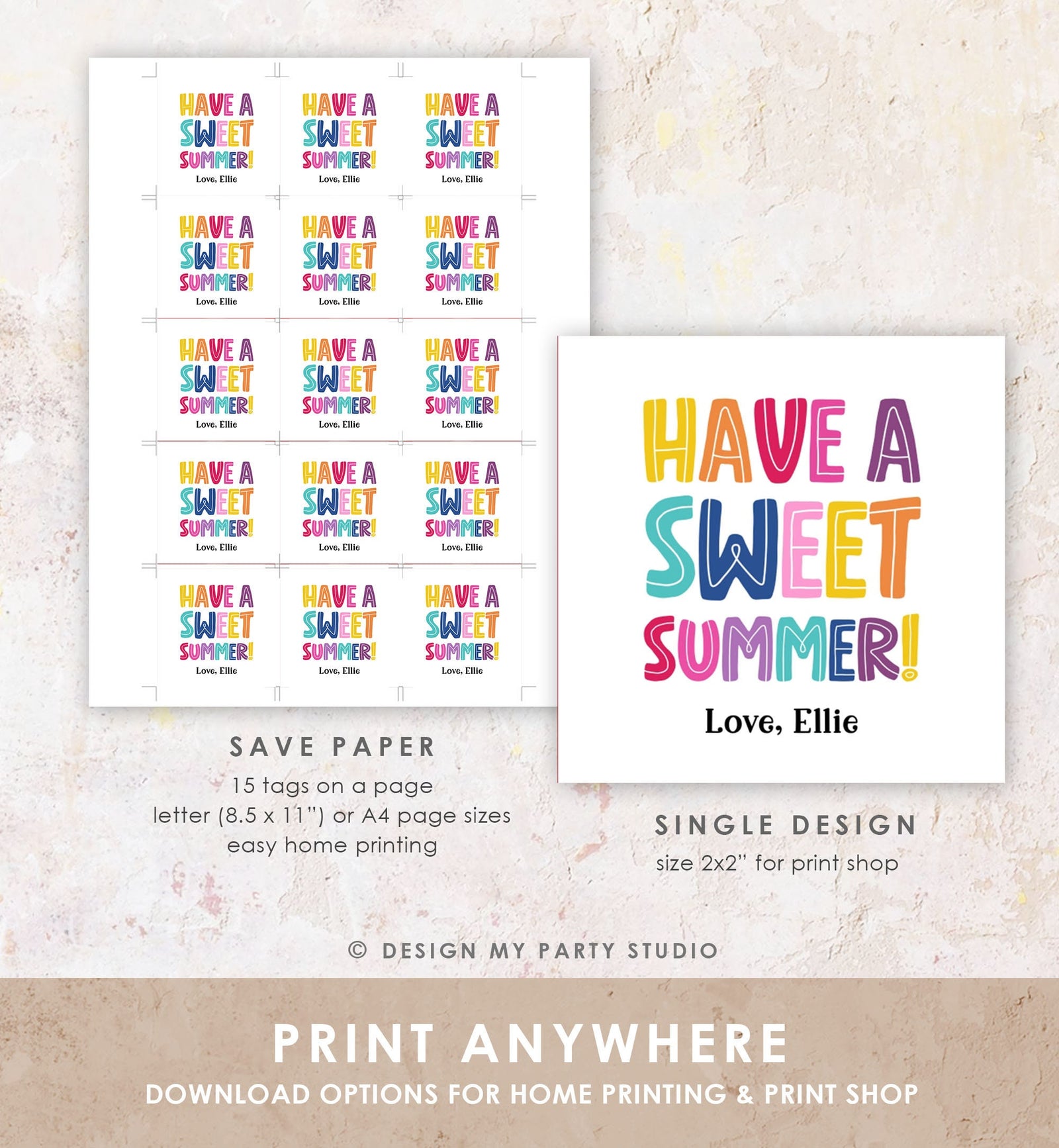 Editable Last Day of School Tag Sweet Summer Teacher Thank You Gift Tag Kids Classmate End Of School Year Preschool Template Printable 0464