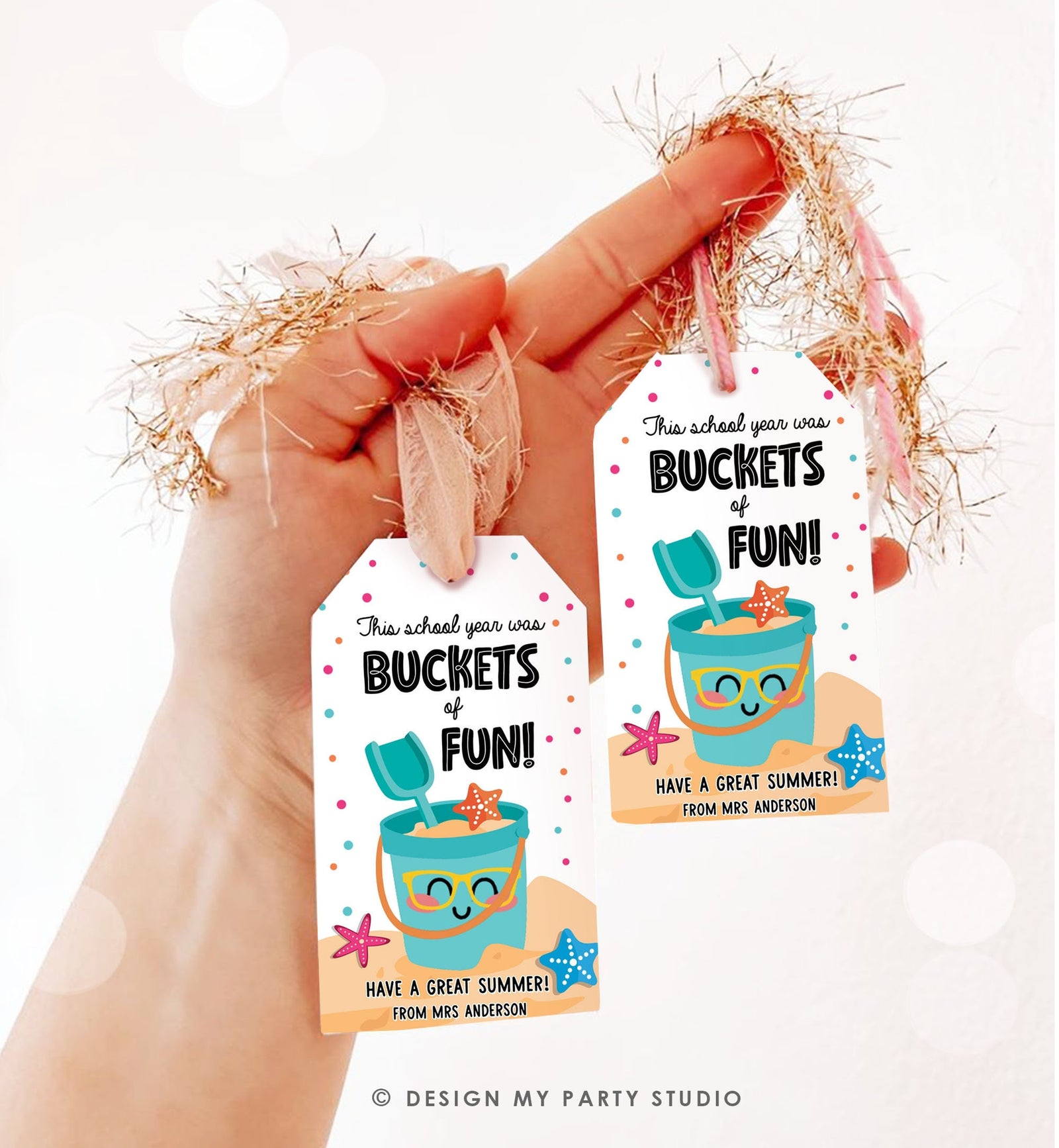 Editable Last Day of School Tag Buckets of Fun Summer End Of Year Tag Classroom Beach Teacher Appreciation Digital Template Printable 0464