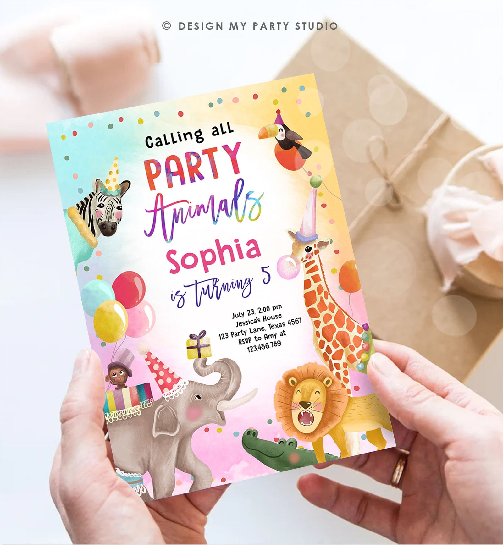 Editable Calling All Party Animals Birthday Invitation Wild One Jungle Zoo Safari Animals Boy Girl Digital Download Template Printable 0512