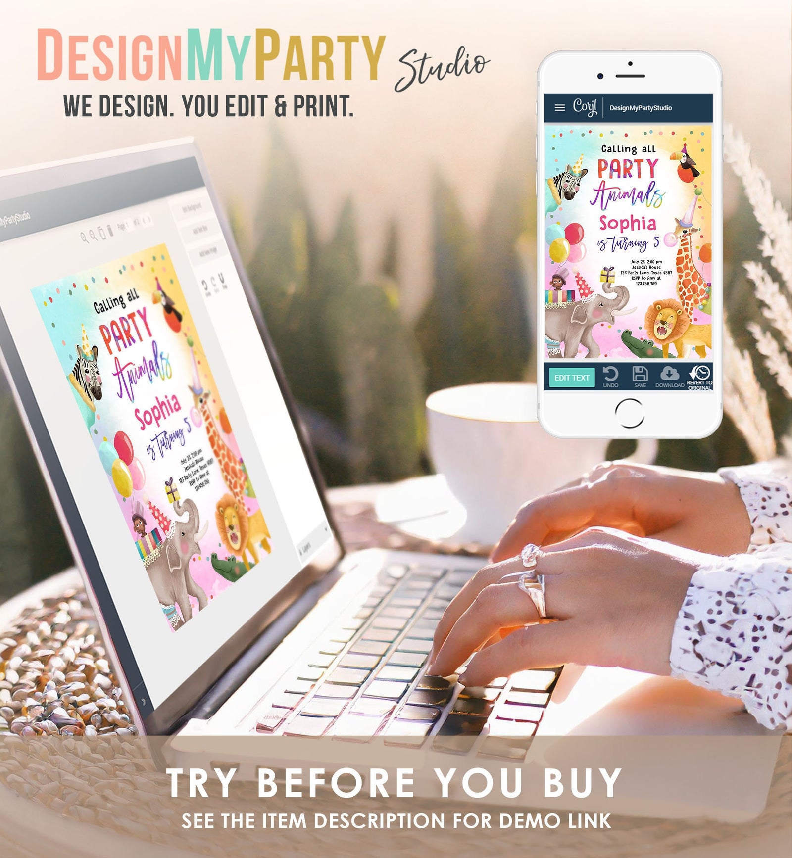 Editable Calling All Party Animals Birthday Invitation Wild One Jungle Zoo Safari Animals Boy Girl Digital Download Template Printable 0512