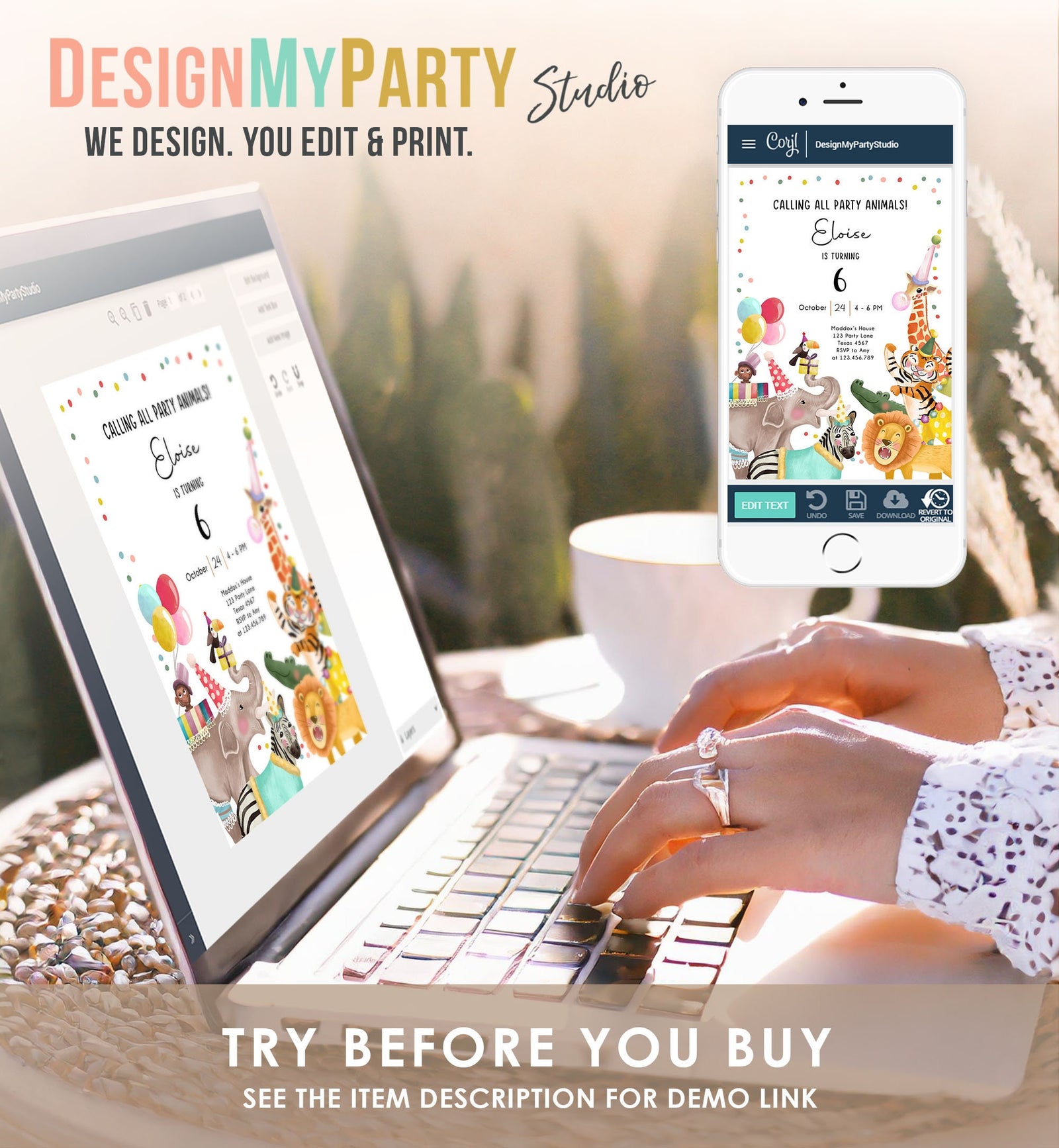 Editable Calling All Party Animals Birthday Invitation Wild One Jungle Zoo Safari Animals Boy Girl Digital Download Template Printable 0482