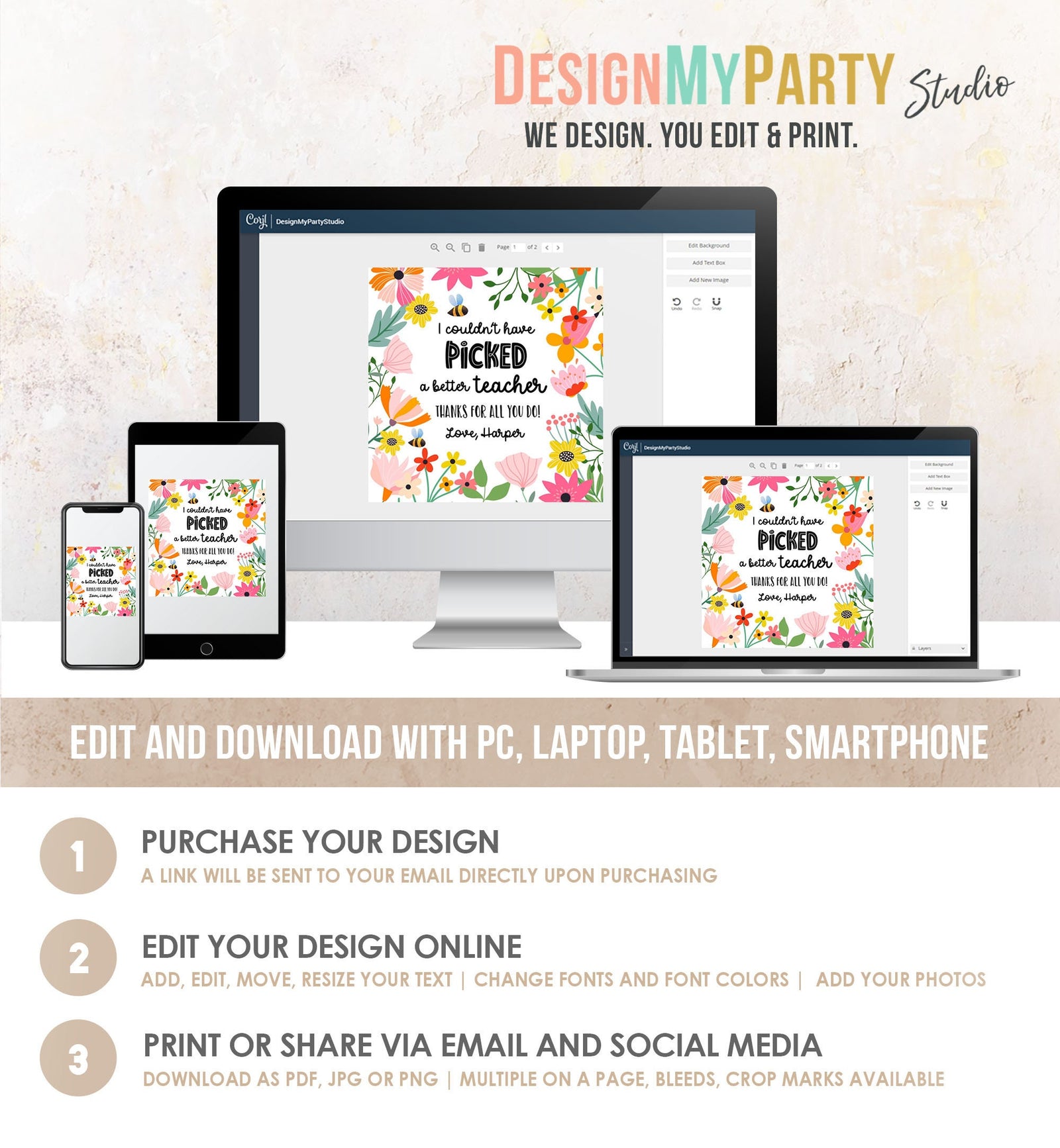 Editable Teacher Appreciation Tag Thank You Couldn't Have Picked a Better Teacher Flower Gift Tag Plant Tag Digital Template Printable 0464