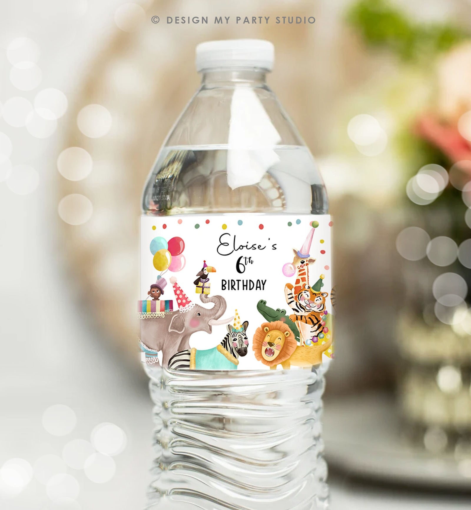 Editable Water Bottle Labels Party Animals Birthday Wild One Birthday Decor Safari Animals Bottle Wrapper Digital Template Printable 0482