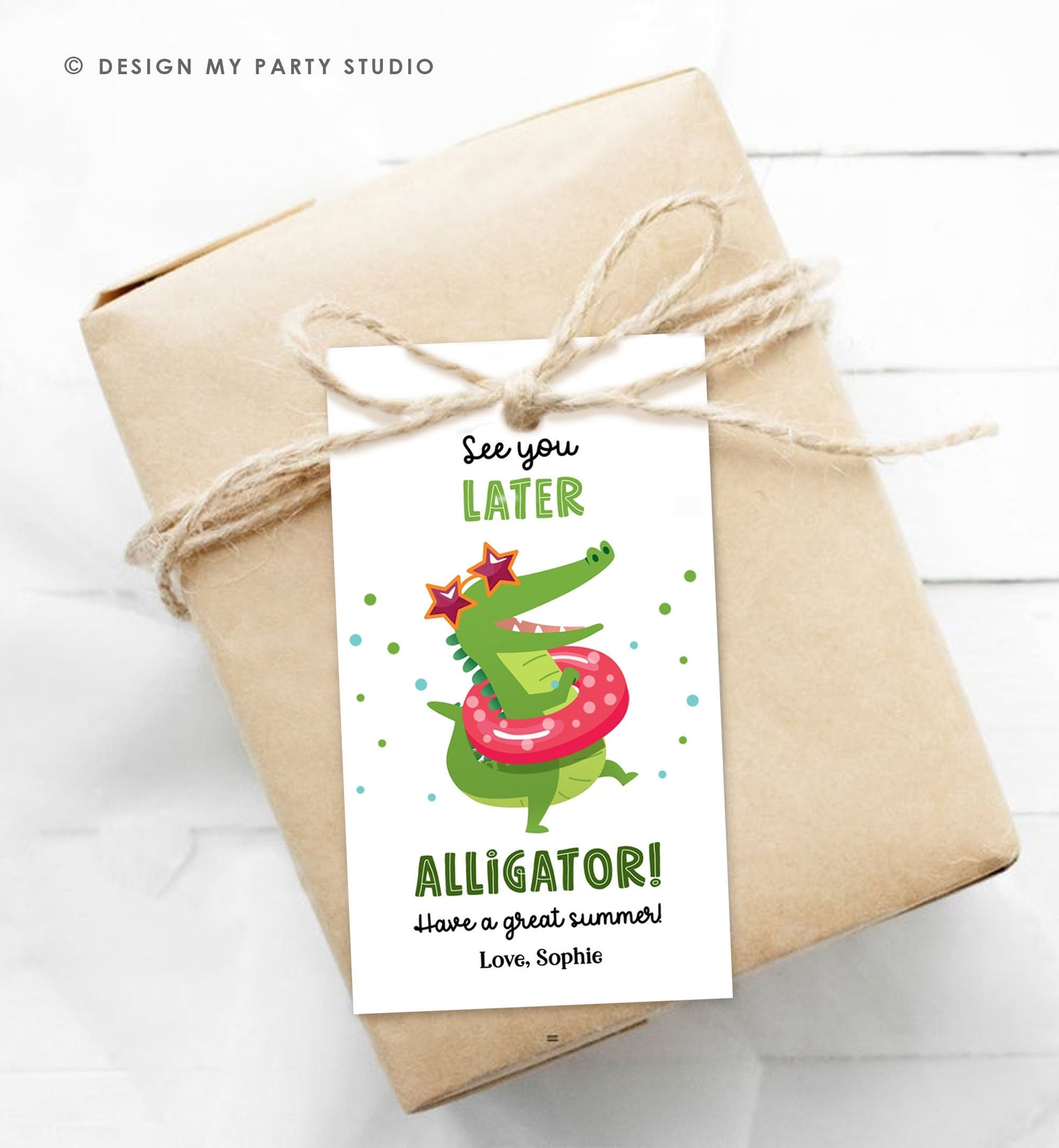 Editable Last Day of School Tag Alligator Summer End Of School Year Tag Summer Party Treat Digital Download Template Printable 0464