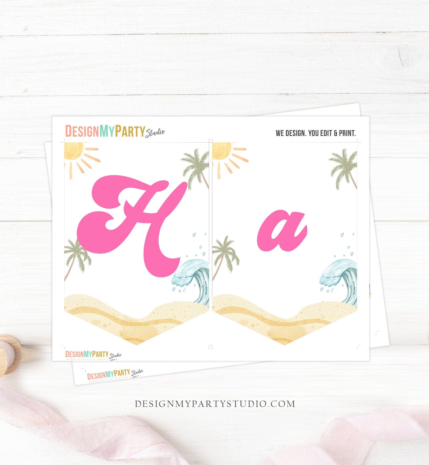 Happy Birthday Banner Surf Birthday Banner The Big One Surfing Surfboard Retro Beach Decor 1st Girl Digital Download Printable 0433