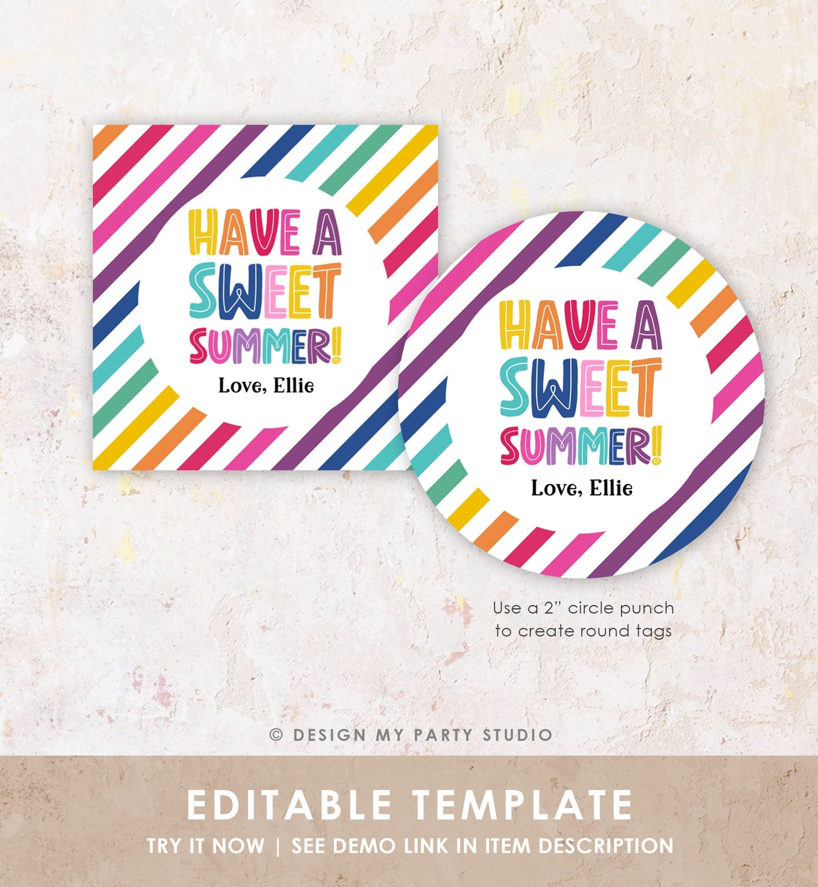 Editable Last Day of School Tag Sweet Summer Teacher Thank You Gift Tag Kids Classmate End Of School Year Preschool Template Printable 0464