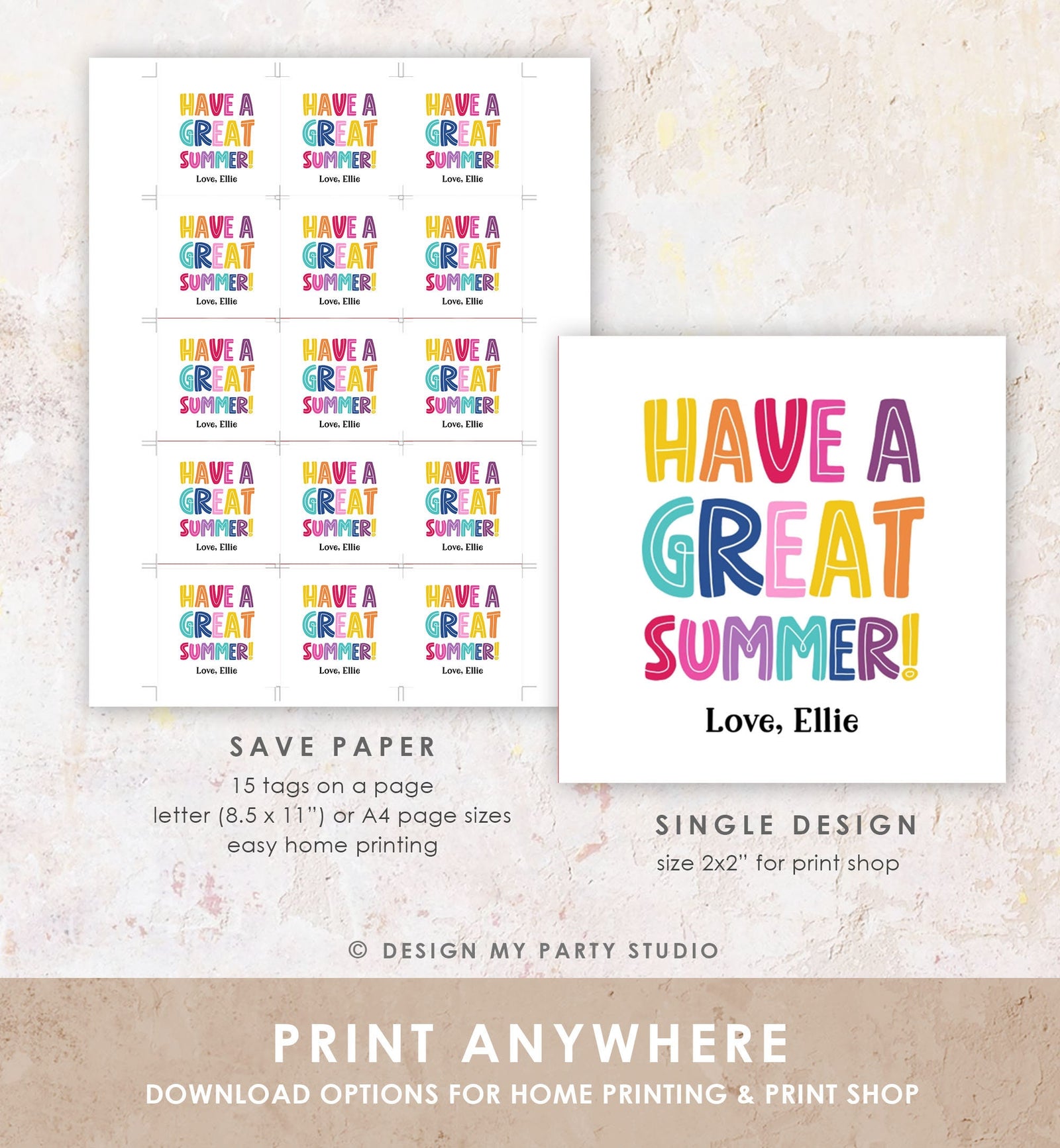 Editable Summer Teacher Thank You Gift Tag Kids Last Day of School Classmate Tag End Of School Year Tag Preschool Template Printable 0464