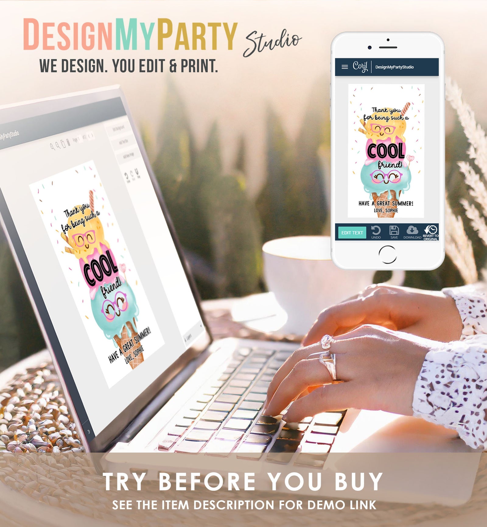 Editable Last Day of School Tag Cool Friend Ice Tag Summer End Of School Year Ice Cream Cool Treat Summer Digital Template Printable 0464