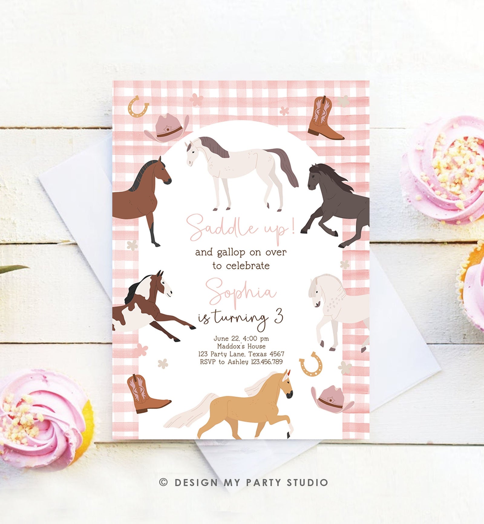 Editable Horse Birthday Invitation Girl Saddle Up Cowgirl Horse Party Horse Invite Pink Pony Floral Download Printable Template Corjl 0513
