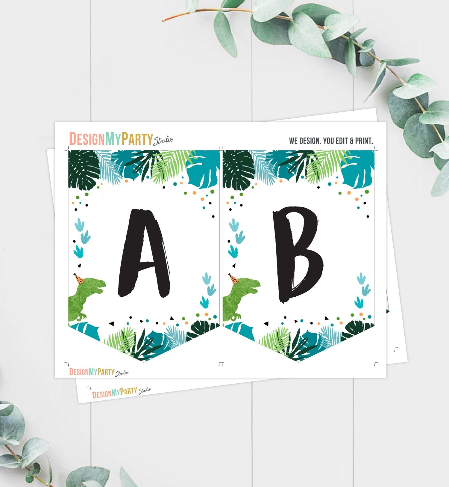 Dinosaur Birthday Banner A-Z Alphabet Numbers Banner First Happy Birthday Banner Boy T-Rex Green Prehistoric Decor Digital Printable 0389