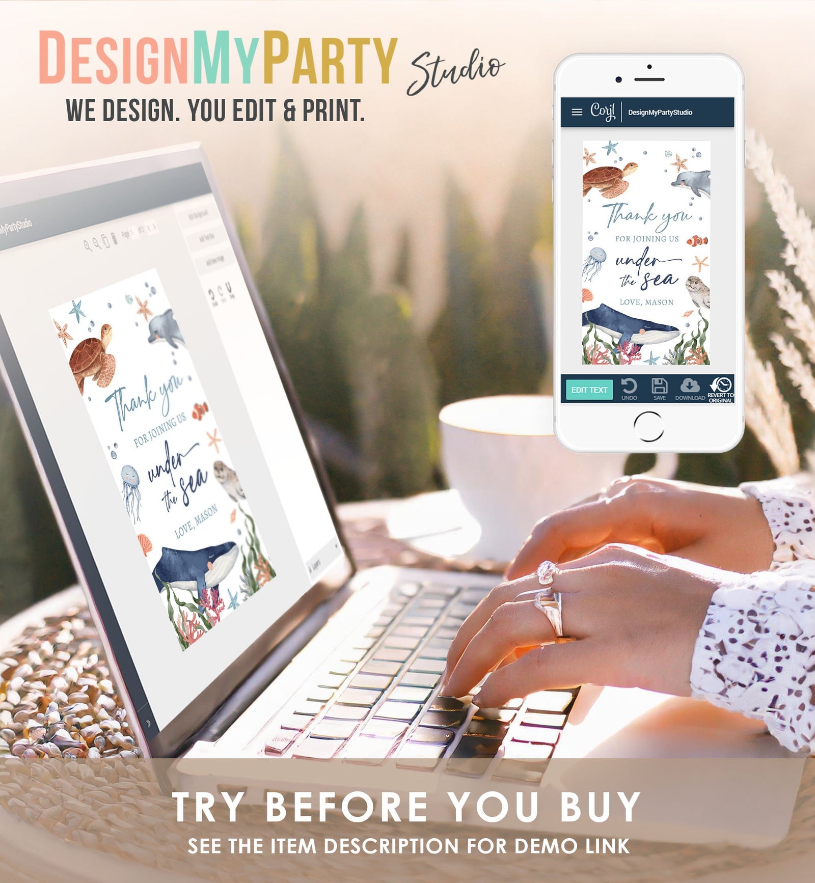 Editable Under the Sea Favor Tag Nautical Birthday Sea Life Ocean Animals Whale Dolphin Turtle Jellyfish Download Template Printable 0504