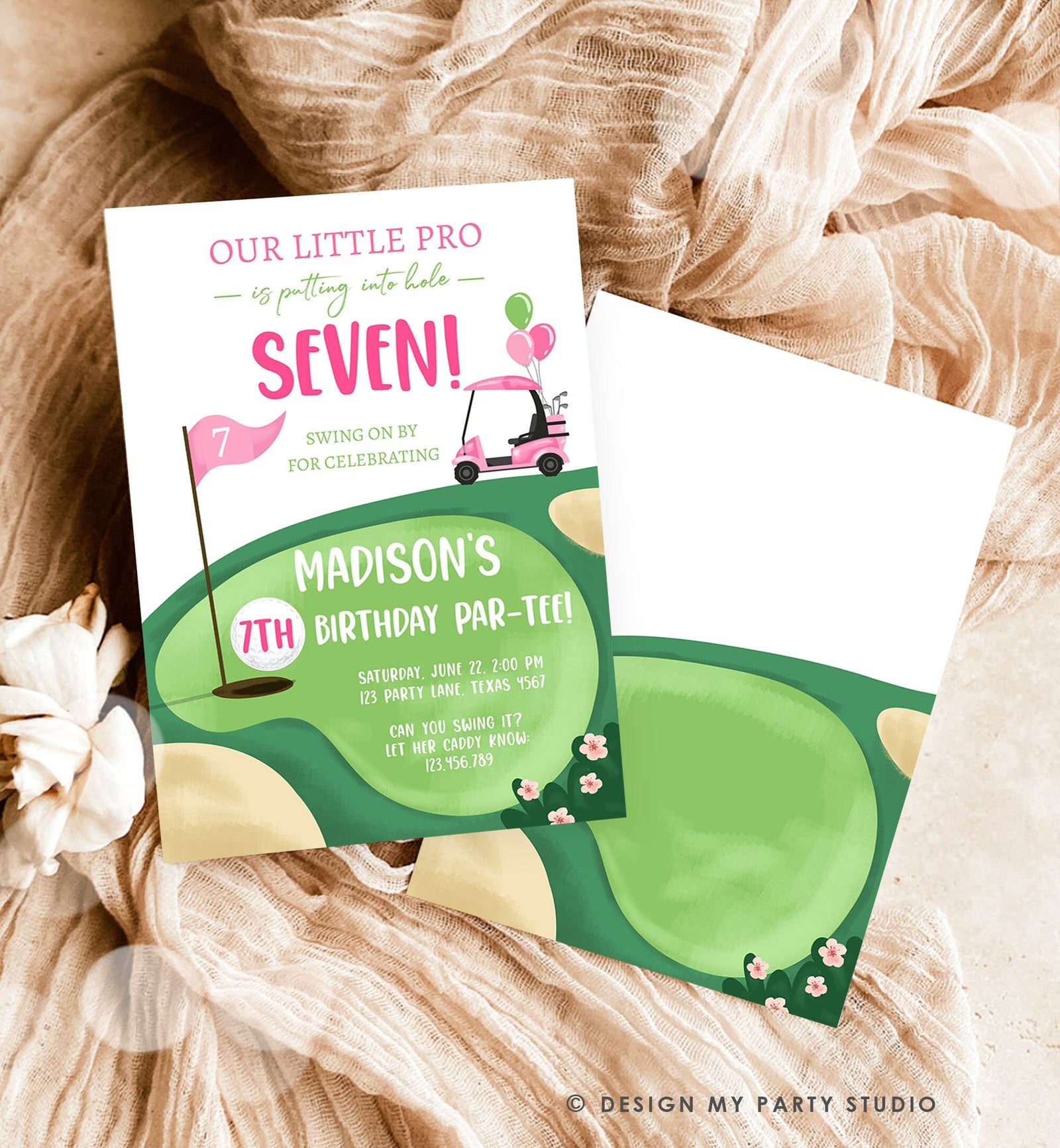 Editable Little Golf Pro Birthday Invitation Par-tee Swinging By ANY AGE Girl Cart Golfing Digital Download Evite Template Printable 0405