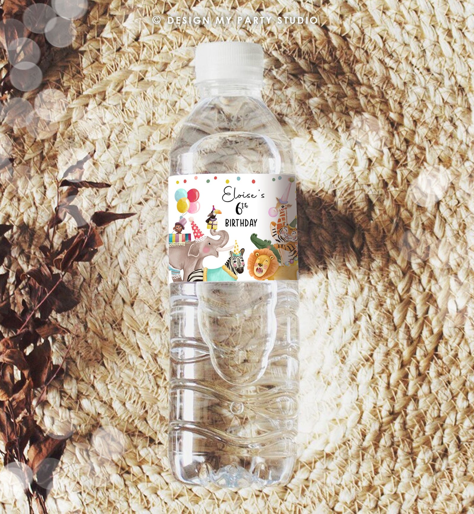Editable Water Bottle Labels Party Animals Birthday Wild One Birthday Decor Safari Animals Bottle Wrapper Digital Template Printable 0482