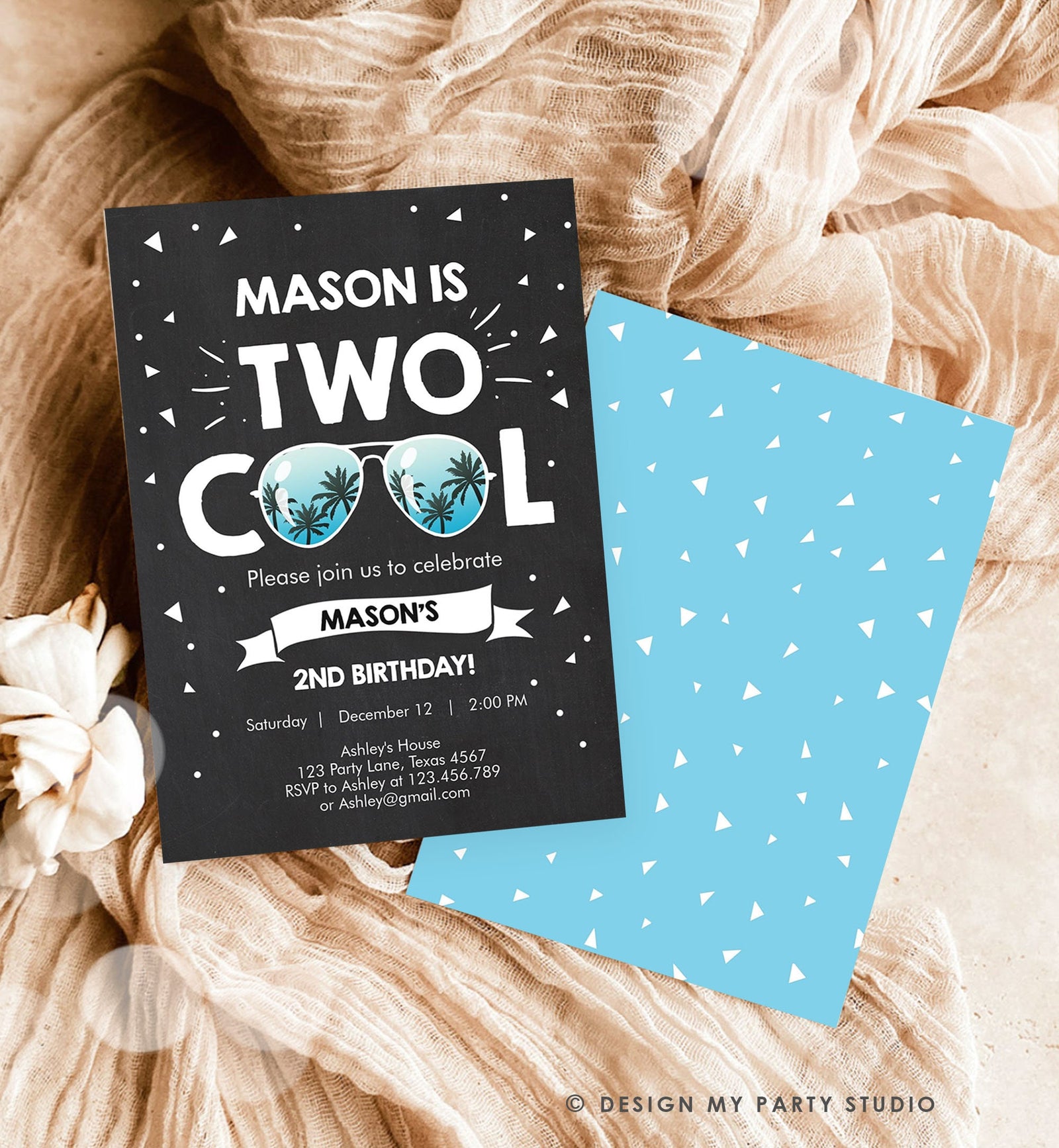 Editable Two Cool Birthday Invitation Boy Second Birthday Party 2nd I'm this Many Two Cool Digital Download Evite Template Printable 0136