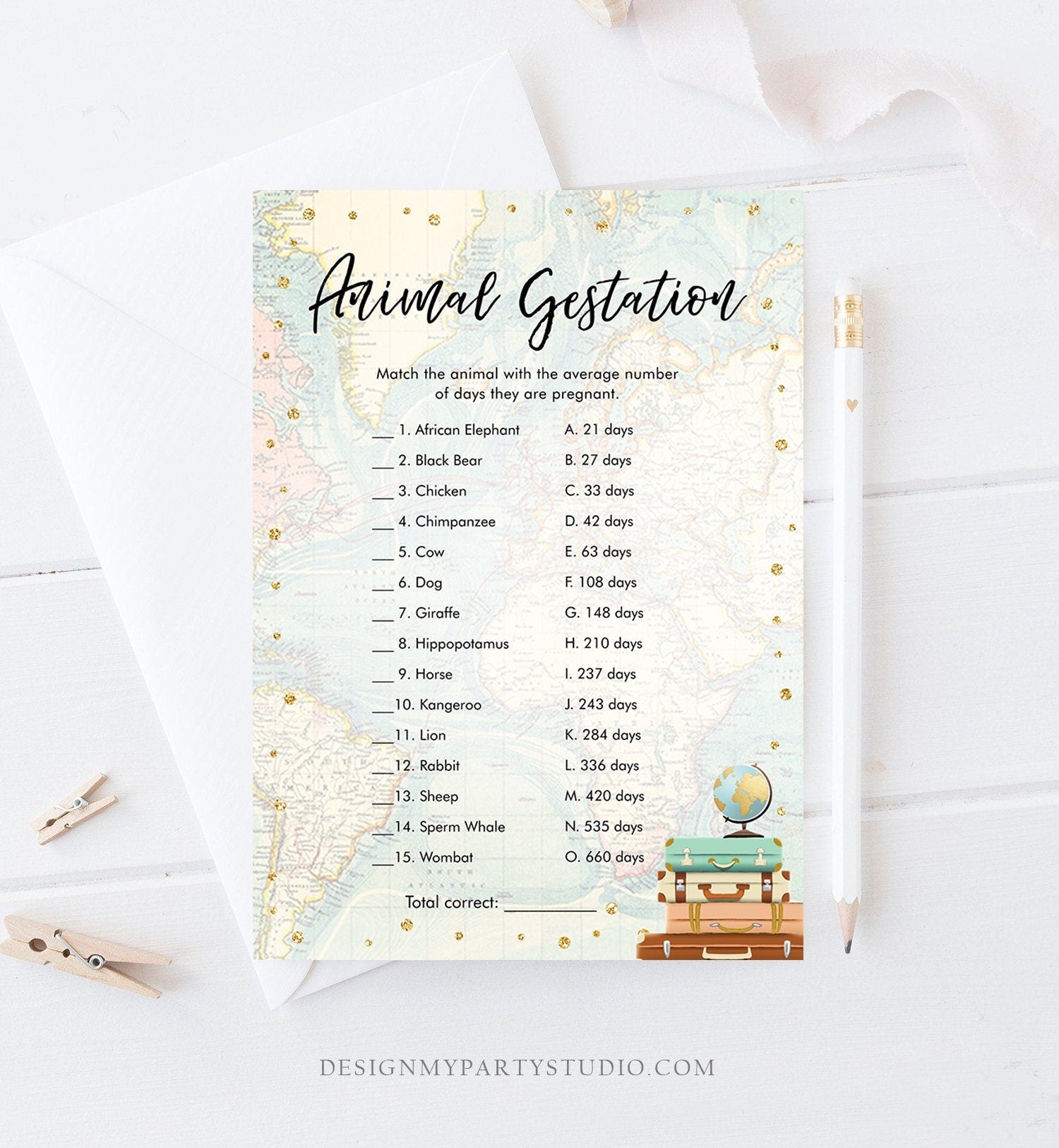 Editable Animal Gestation Baby Shower Game Card Travel Adventure Journey Animal Pregnancy Activity Digital Download Template Printable 0263